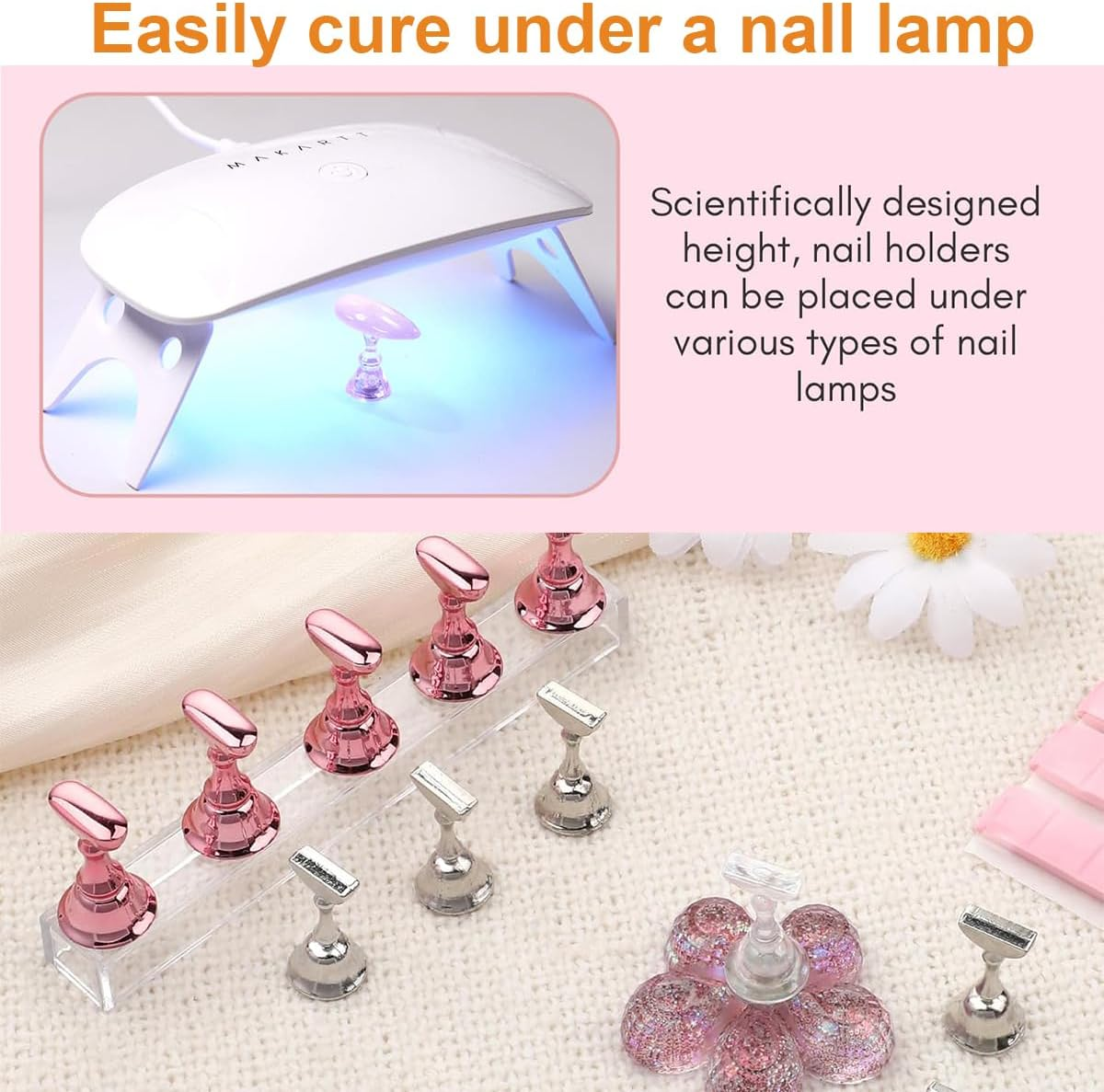 Ruayia 2 Sets Nail Stand on Nails Display, Acrylic Aurora Nail Stand, Pink Training Finger Display Stand, Press on Nails Display Stand, with 48 Pieces Adhesive Clay, Pink and Clear image number 6