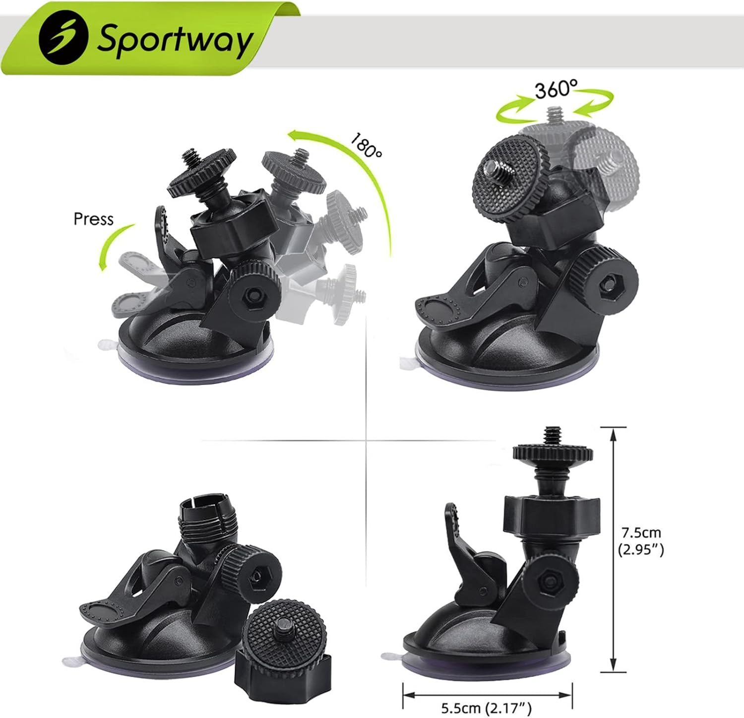 Isportgo S30 Dash Cam Suction Mount with 10Pcs Joints for Rexing,Z-Edge,Old Shark,Yi,Kdlinks,Falcon Zero,Transcend,Crosstour,Vantrue,Gopro Hero and Most Other Dash Cameras DVR GPS