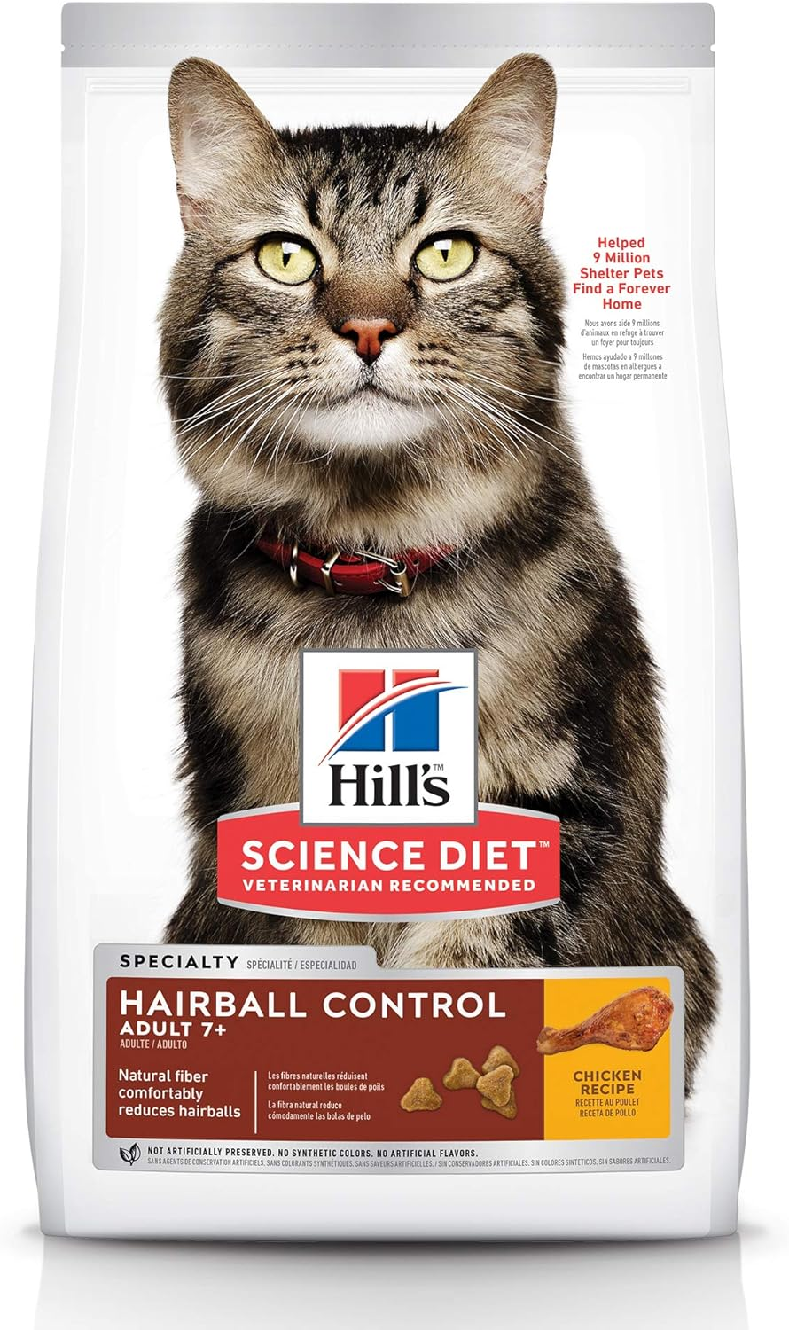 Hill'S Science Diet Hairball Control Senior Adult 7+, Chicken Recipe, Dry Cat Food for Older Cats, 2Kg Bag image number 6