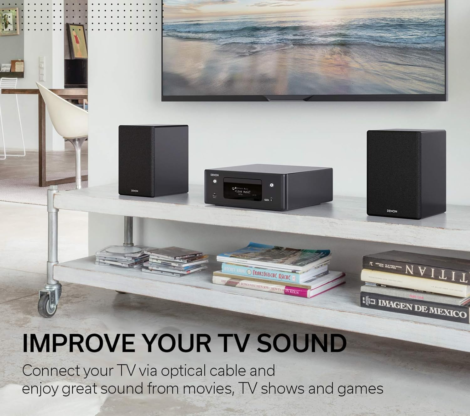 Denon CEOL-N10 Mini Hifi System with CD Player, Sound System for TV, Bluetooth, 2X Optical Input, Google Assistant/Siri/Alexa Compatible, Music Streaming, HEOS Multiroom - Black image number 4