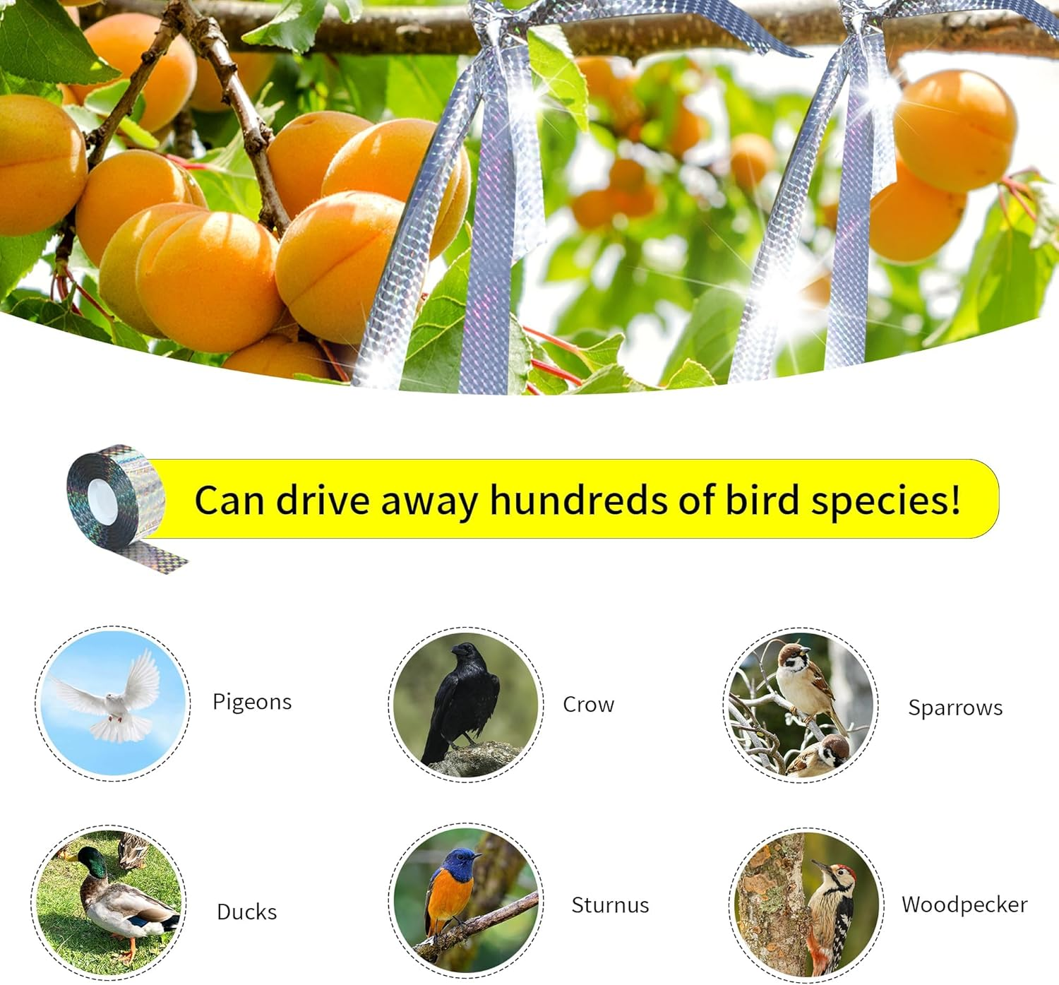 Bird Scare Tapes 500FT*2 Reflective Flash Tape for Birds, Bird Scare Device Double Side Ribbon Scare Birds Away for House, Garden, Yard, Orchard image number 5