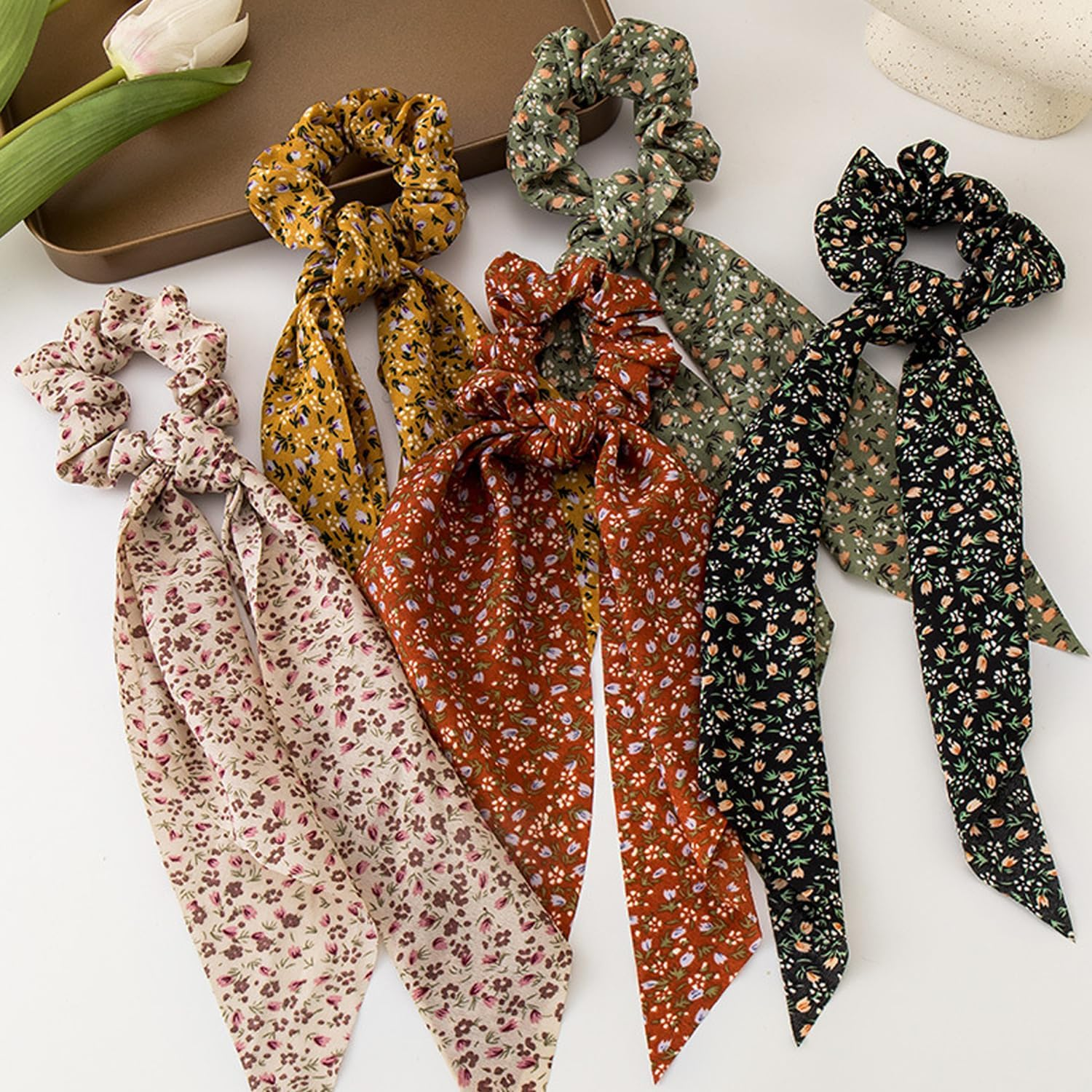 Pack of 5 Bow Streams Hair Ring, Floral Printed Hair Ring, Simple and Eleer Headpiece, Women'S Hair Accessories image number 4