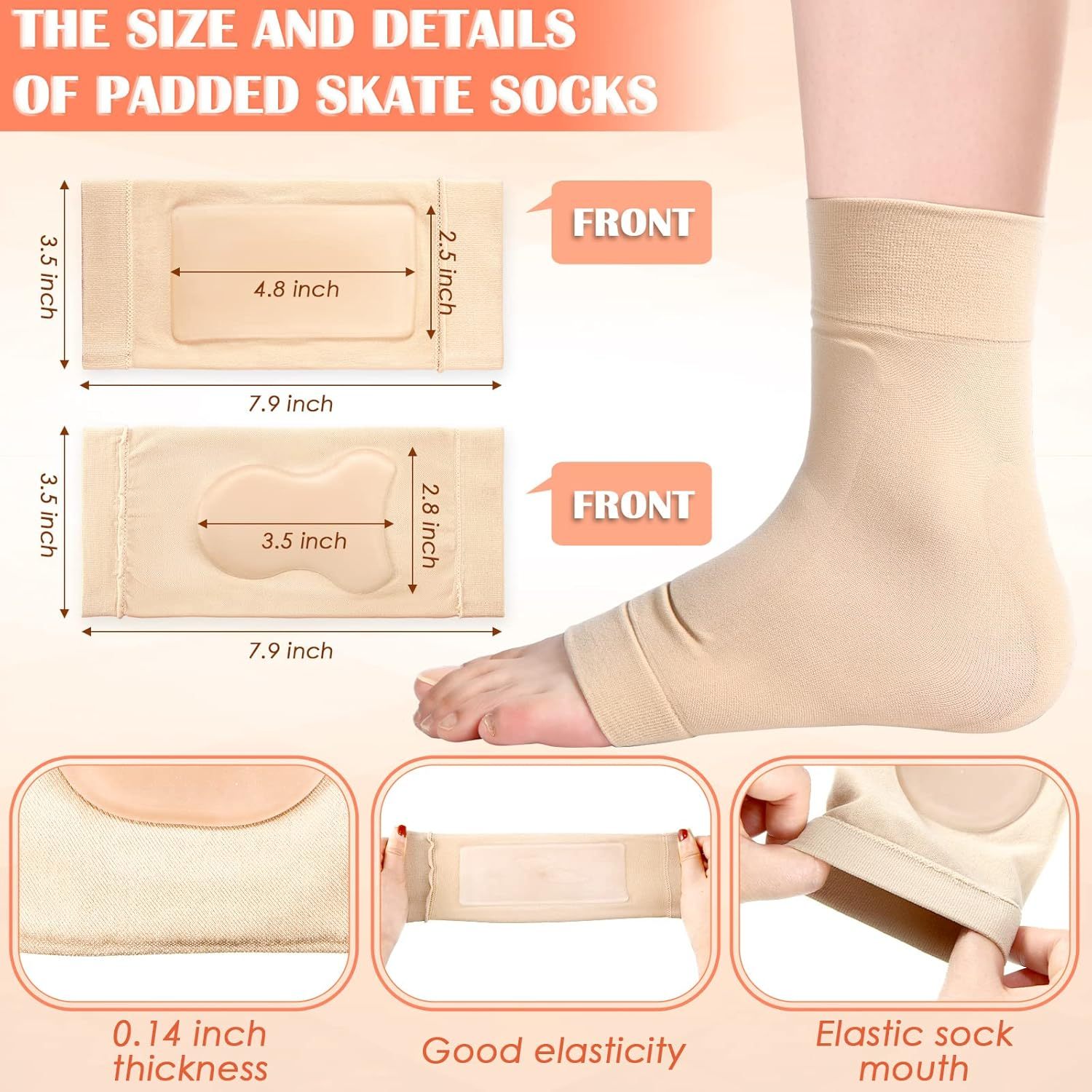 Geyoga 2 Pairs Ice Skating Socks for Women Padded Skate Socks Ankle Protector Skate Guards Ankle Sleeve Pad for Boots, Skates, Splints, Braces image number 3