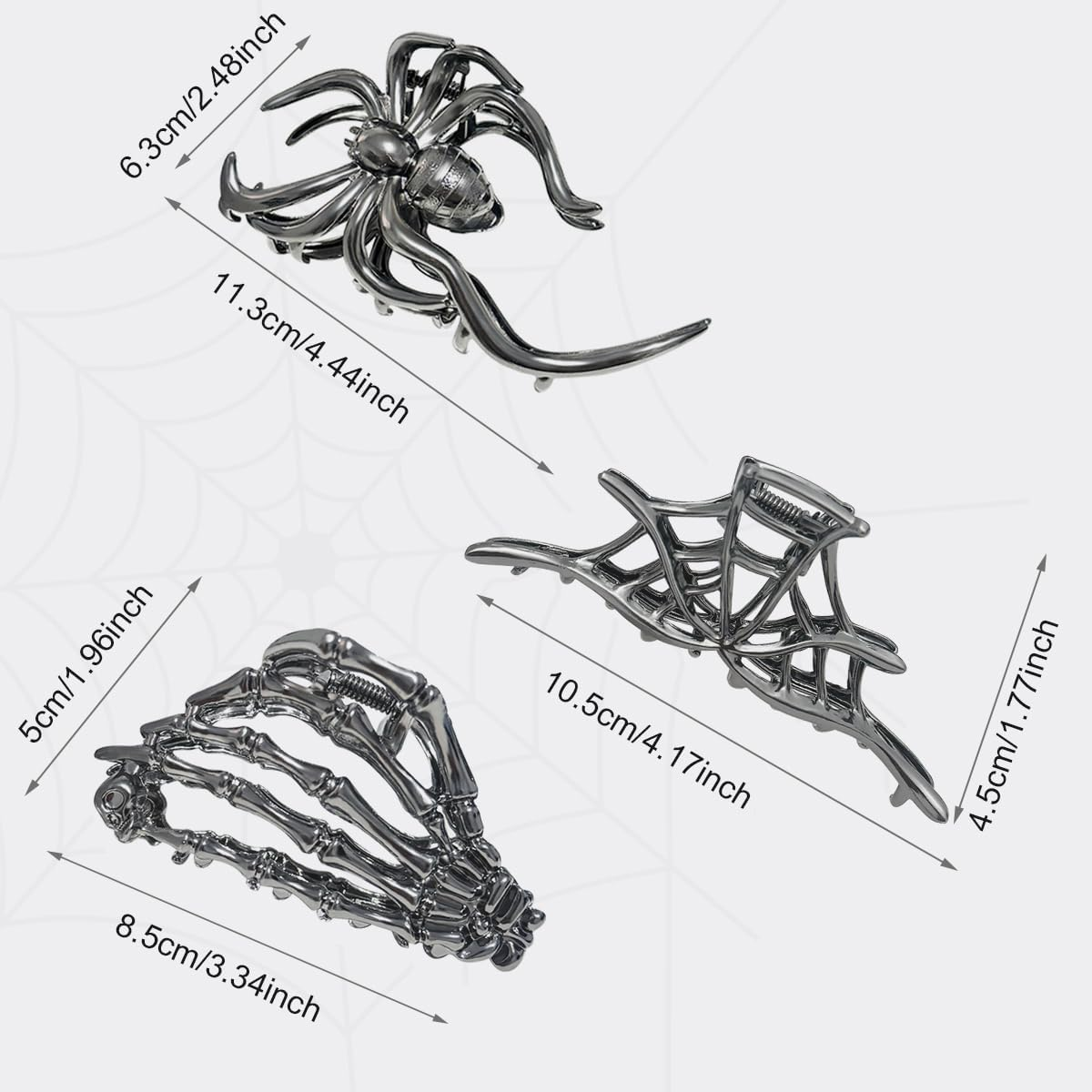 Pack of 3 Metal Hair Clips, Spider Hair Clips, Skull Claw Hair Clip, Non-Slip Claw Clip, Gothic Hair Clips, for Women, Girls, Halloween Hair Styling Accessories (D) image number 2