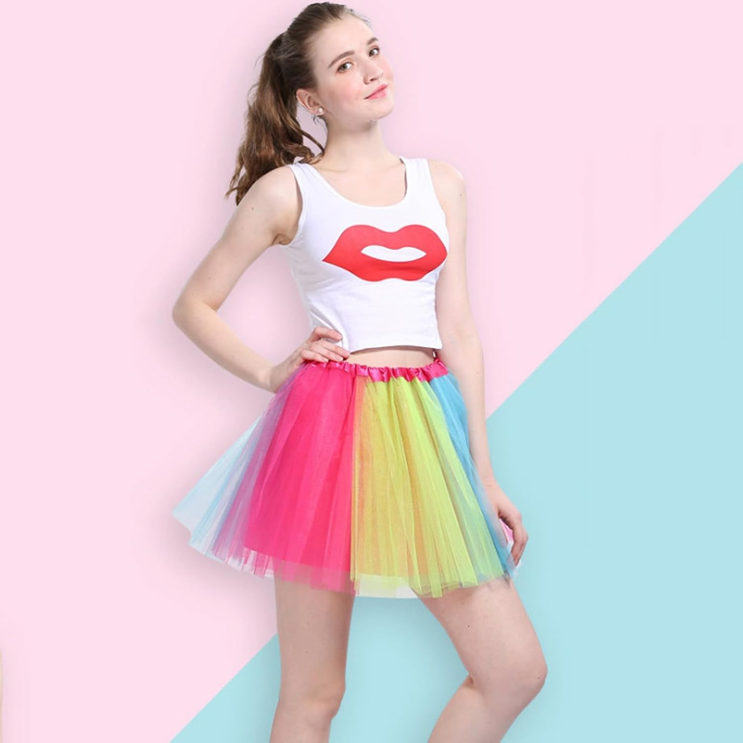 TRADERPLUS Women'S Vintage 1950S Tutu Elastic 3 Layered Tulle Tutu Skirt with Lining, Petticoat Ballet Bubble Dance Skirt Short Pettiskirts - Black image number 3