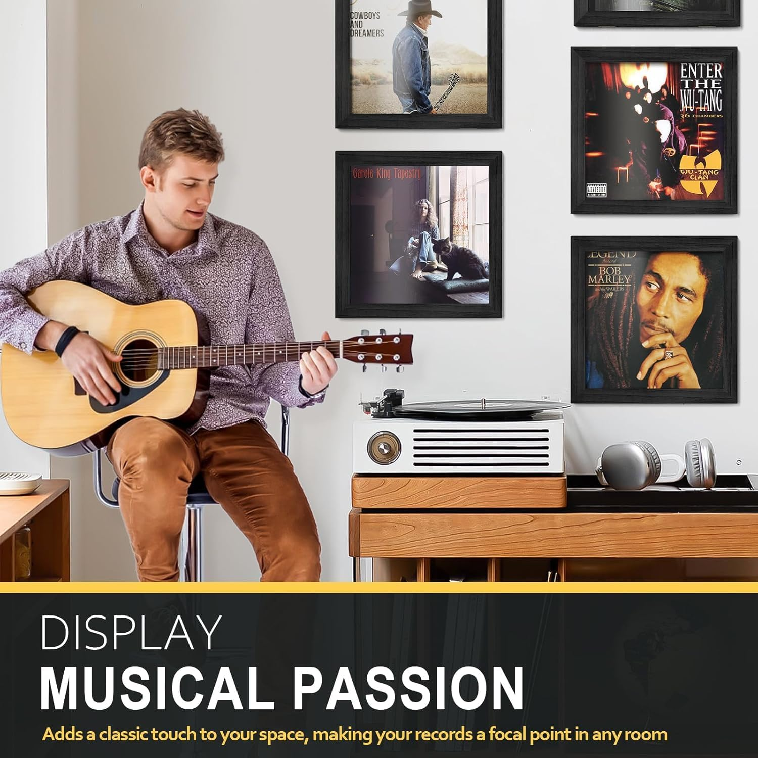 Yoimori Vinyl Record Frame, 3-Pack Record Frame for Vinyl Records Display, Album Frames for 12X12 Inch LP Cover Display (3 Pack/Black) image number 5