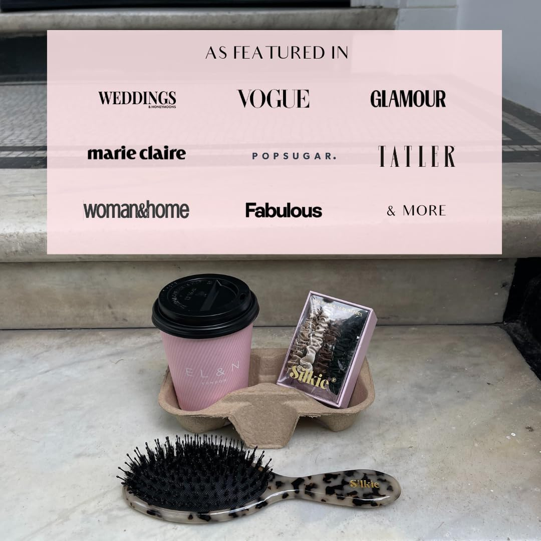 SILKIE 100% Pure Mulberry Silk Scrunchies Set of 4 Brown Travel Pouch Hair Care Elastic Hair Ties Ponytail Holder image number 6