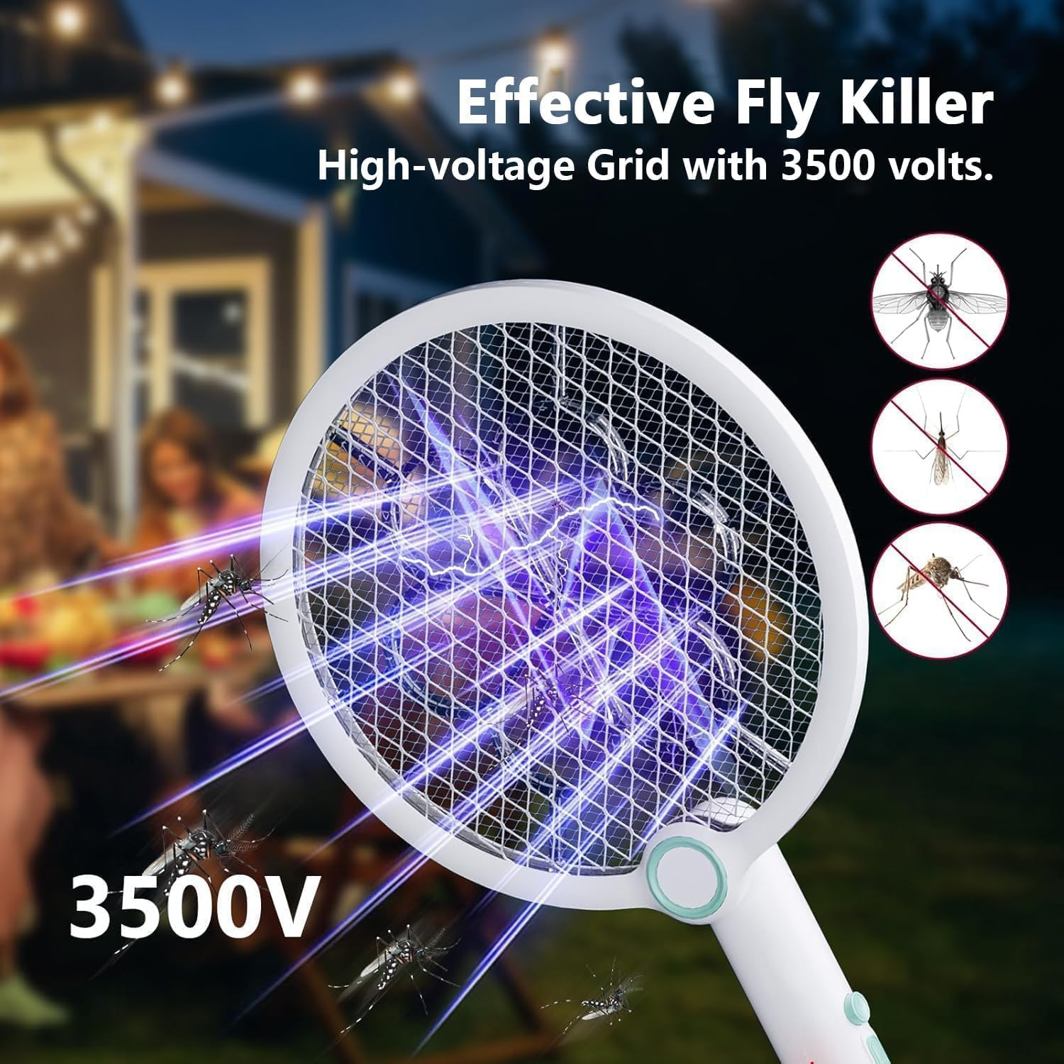 Foldable Electric Fly Swatter, Mosquito Zapper Lamp with Stable Base, 2-In-1 USB Rechargeable Bug Zapper for Indoor Outdoor Use in Kitchen Garden Patio image number 5