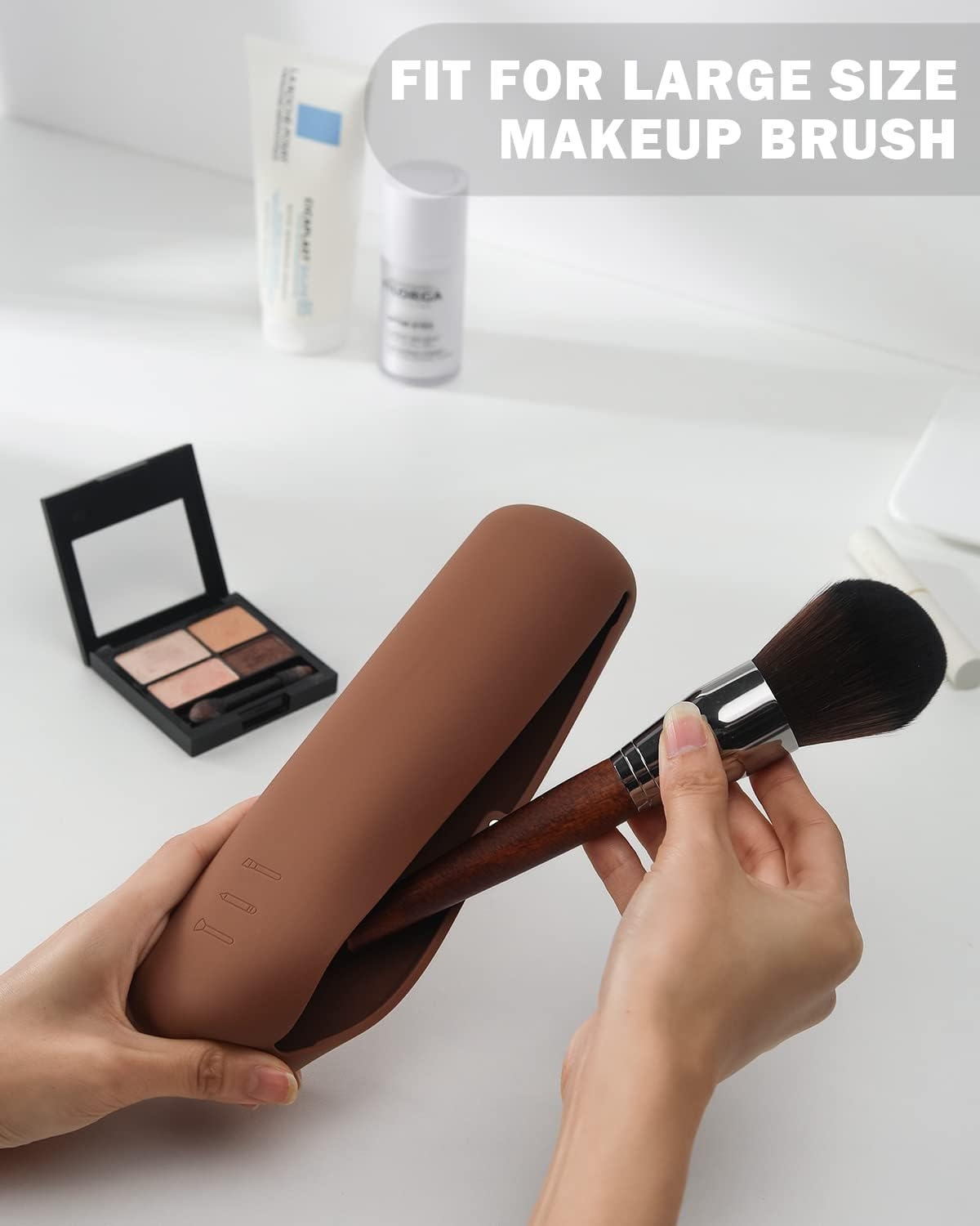 BEZOX Silicone Makeup Brush Holder with Magnet Closure - Trendy Rubber Make up Brushes Case &ndash; Portable Cosmetic Brush Pouch for Travel - Brown image number 5