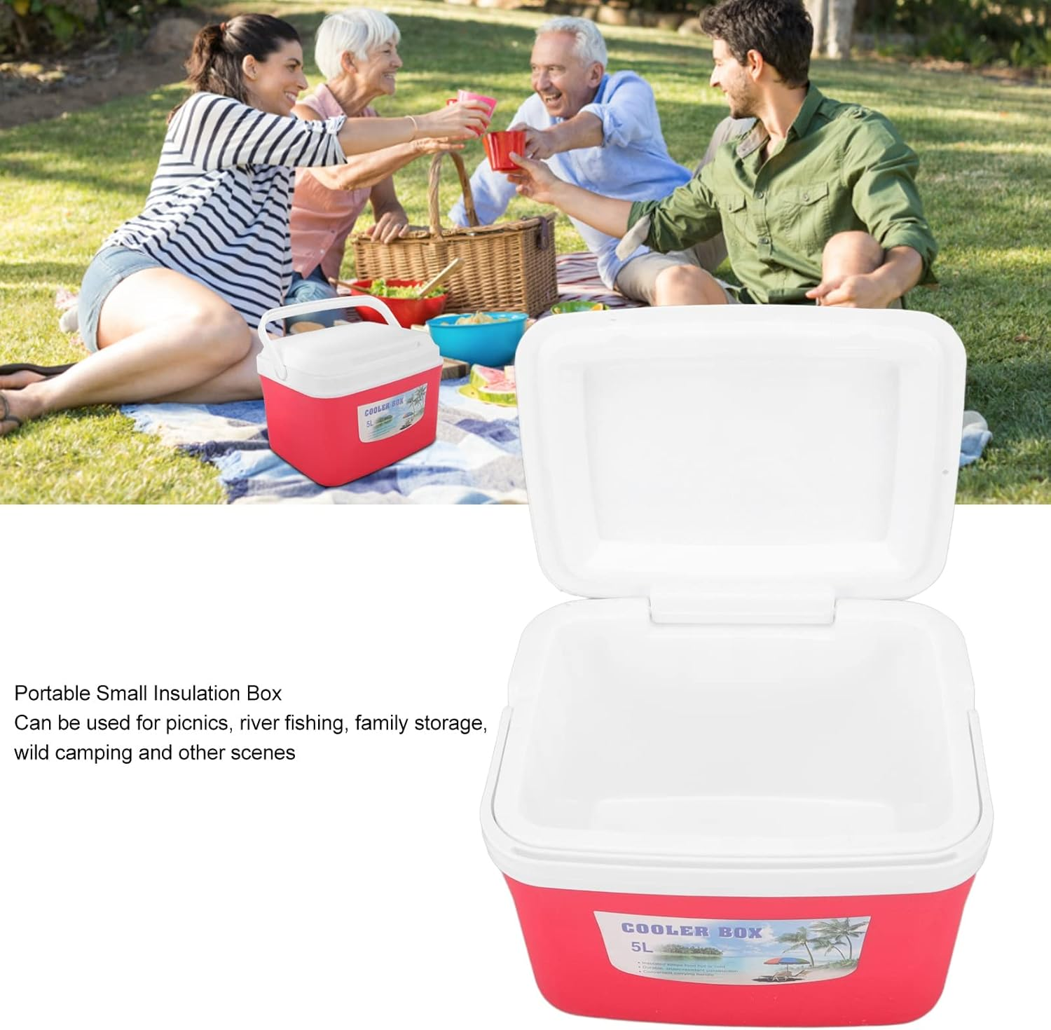 Portable Cooler, 5L Insulated Ice Box Warmer Cooler with Handle, 5 Ice Bags Long Lasting Outdoor Cooler Lunch Cooler for Camping, Picnic, Beach, Work, Trip, Fishing, BBQ, Car image number 5