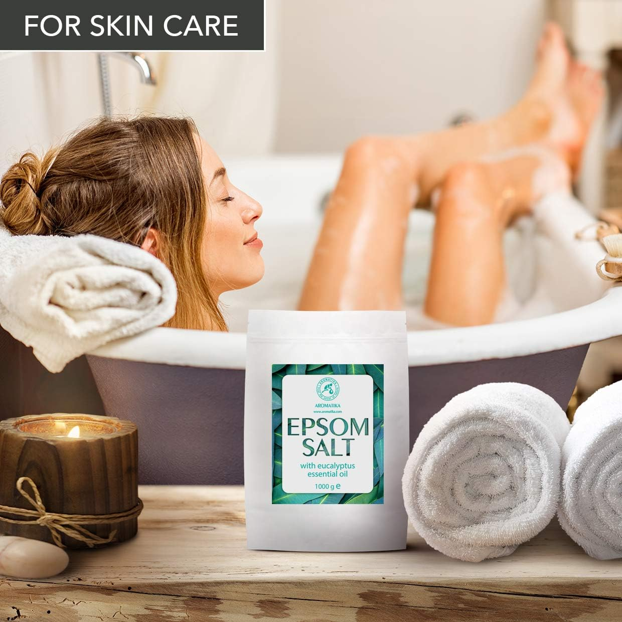 Epsom Bath Salt Eucalyptus 1Kg with Eucalyptus Essential Oil - 100% Pure Epsom Salts - Magnesium Sulphate Crystals & Eucalyptus for Sore Muscles Soothing - Skin Care - Muscle Relaxation - Good Sleep image number 3