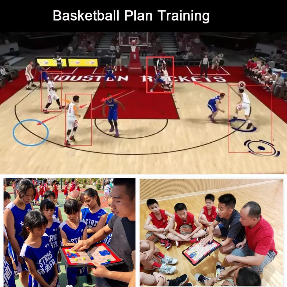 Magnetic Basketball Clipboard for Coach, Portable Tactical Basketball Coaching Board, Double Sides Full & Half Court Dry Erase Board with Marker Pen and Zipper Bag image number 2