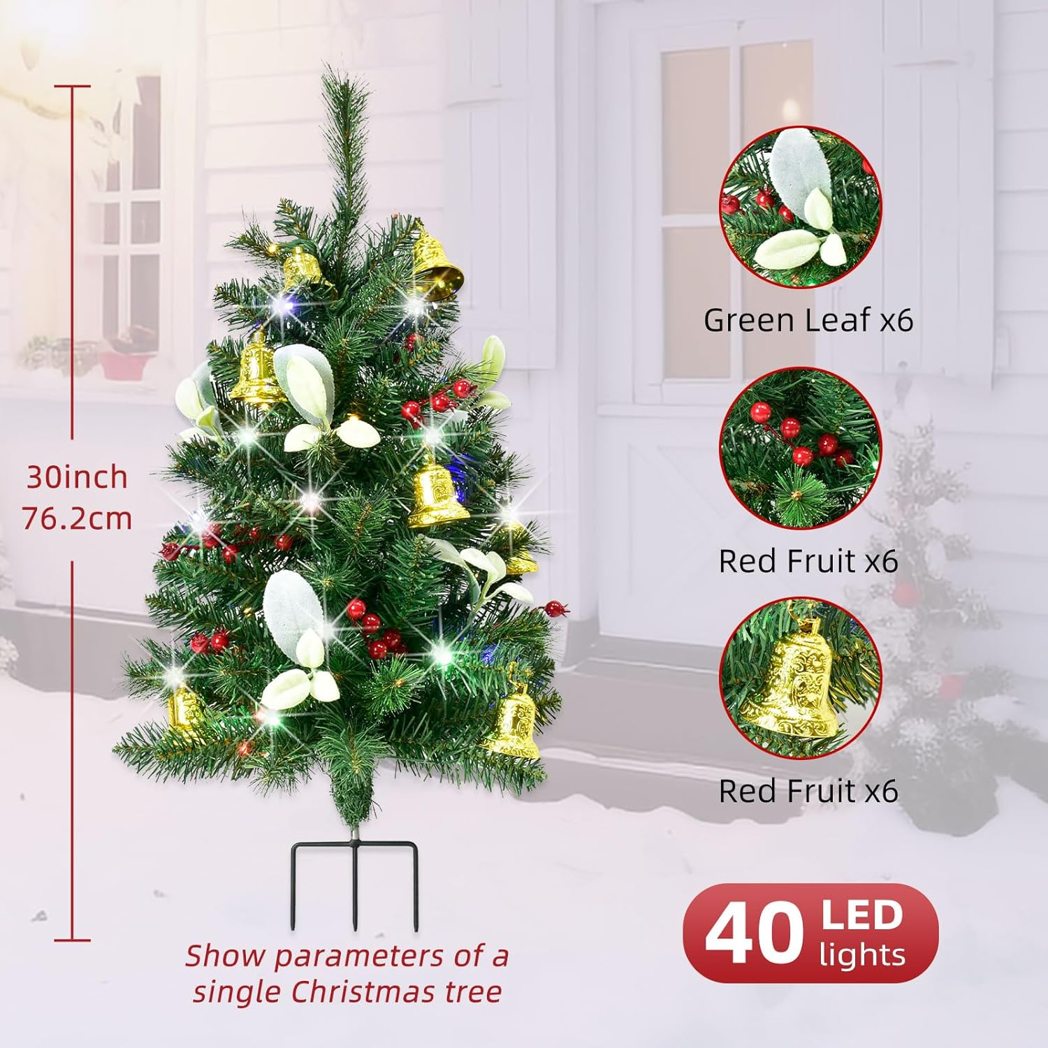 Set of 2 Christmas Tree Outdoor - Prelit Xmas Tree W/ 80 LED Multi-Color, for outside Holiday Display Yard Front Porch Pathway Decor