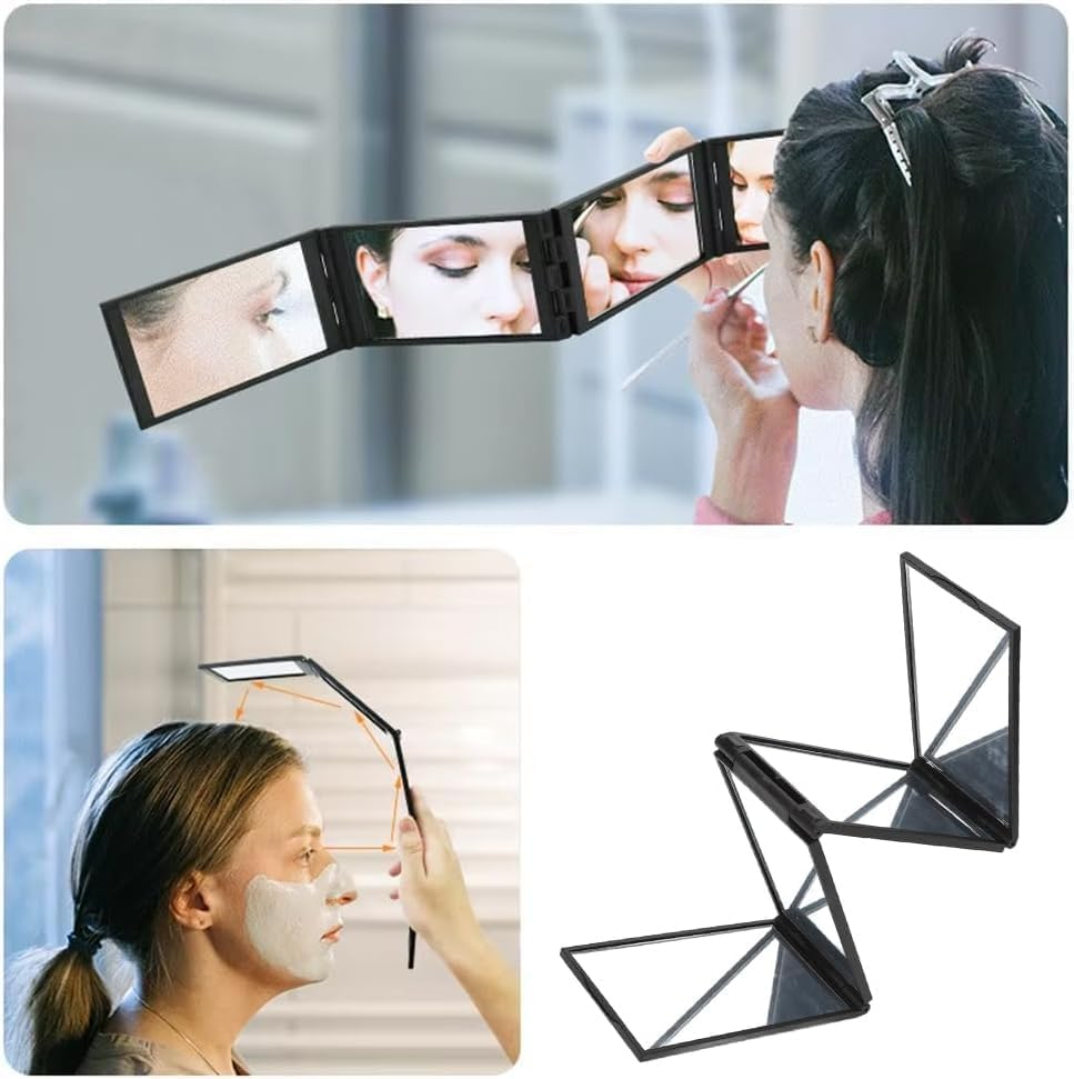 4-Way Foldable Makeup Mirror, 1Pc 4 Way 360 &deg; Adjustable Folding Mirror,Portable Four Sided Mirrors for Makeup image number 5