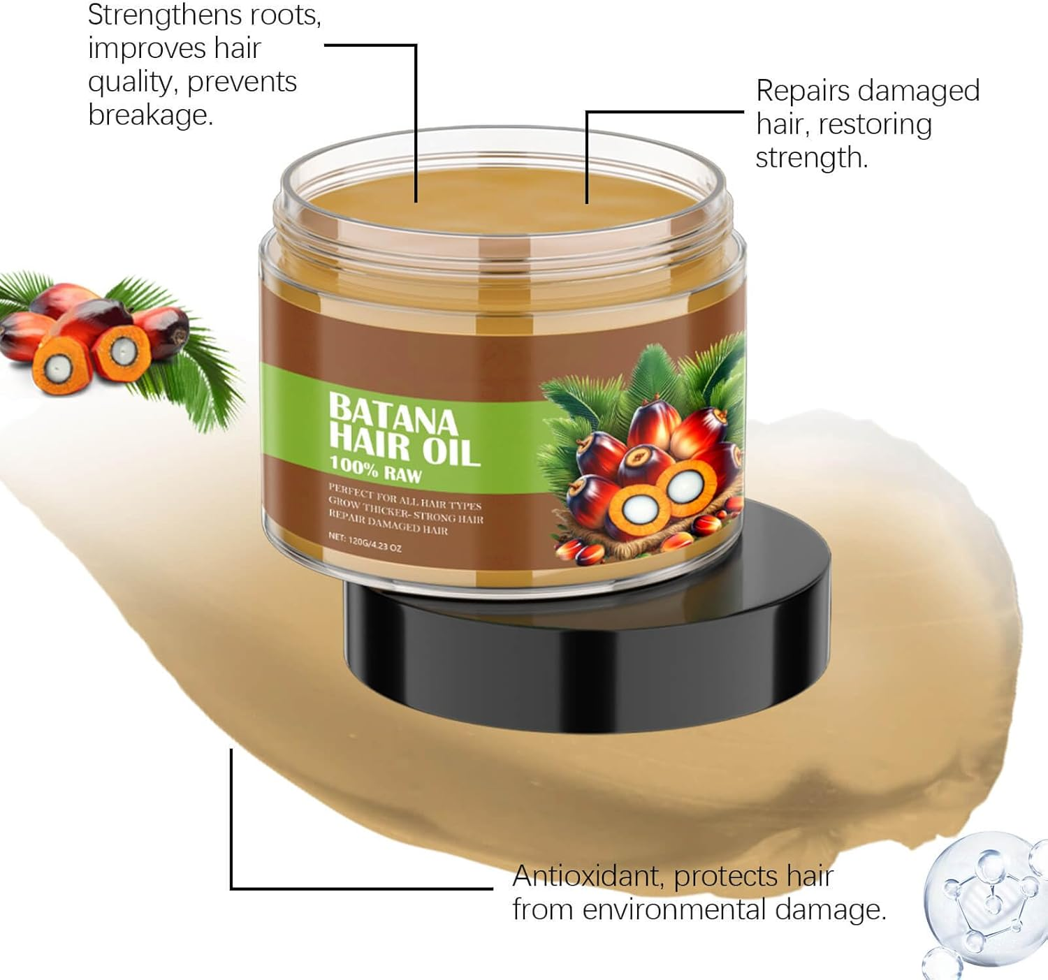 Generic 2PCS Raw Batana Oil,Organic Batana Oil,Batana Oil for Hair Growth,Botana Oil,Batana Miracle Hair Loss Oil,Batana Oil Cream for Hair Growth (2 PCS)