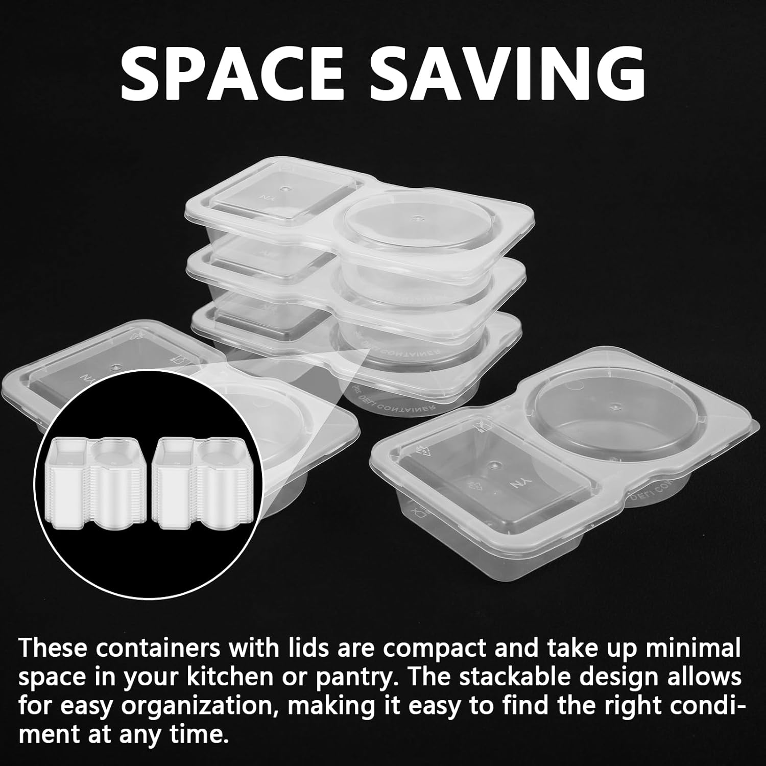 Hnvdkln 40 PCS Double Compartment Condiment Container with Lids, Reusable Double Condiment Containers, Clear Two-Compartment Salad Dressing Tomato Sauce Container image number 3