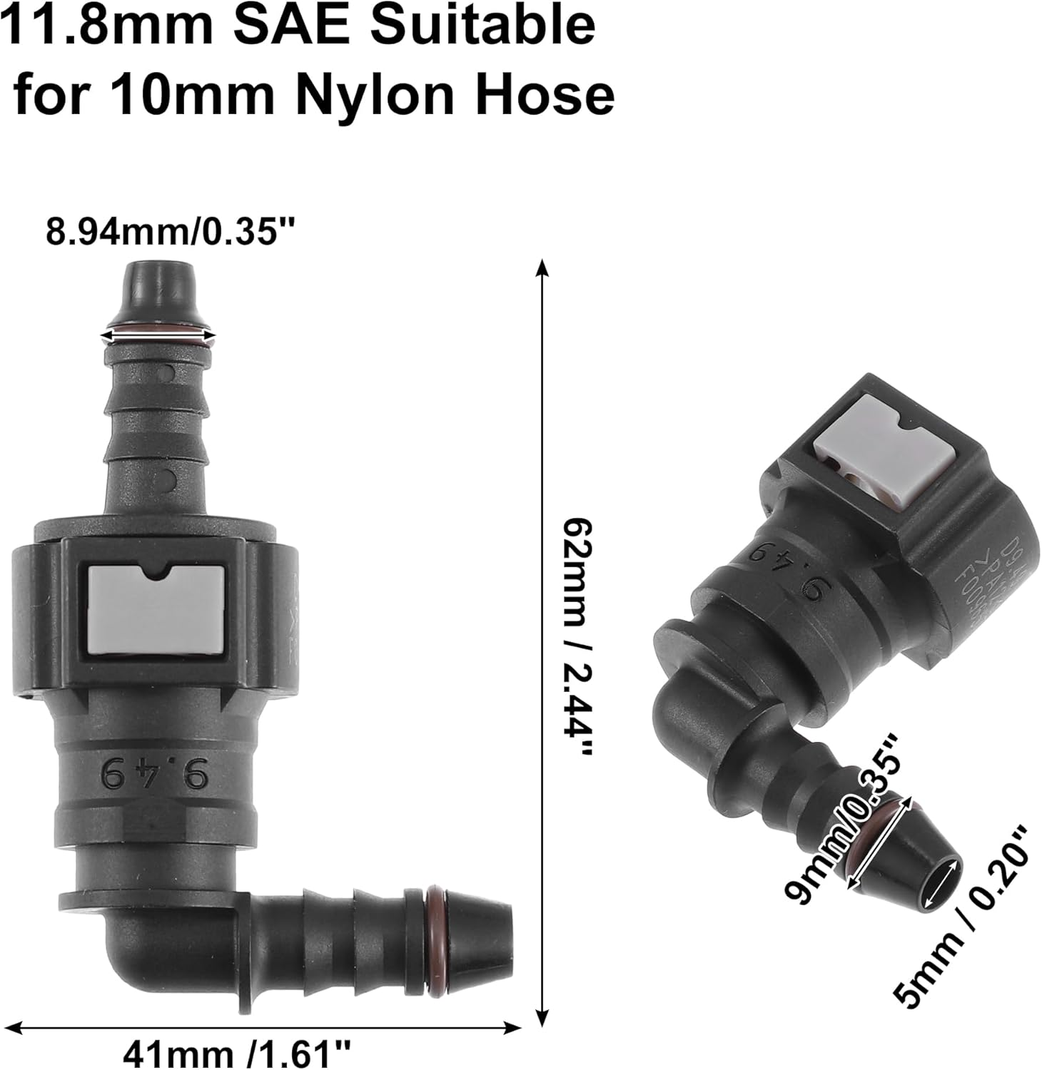 X AUTOHAUX 3/8 9.49Mm SAE to 5/16 8Mm 90 Degree Fuel Line Hose Quick Release Connector Disconnect Hose Nylon 2 Set Black image number 2