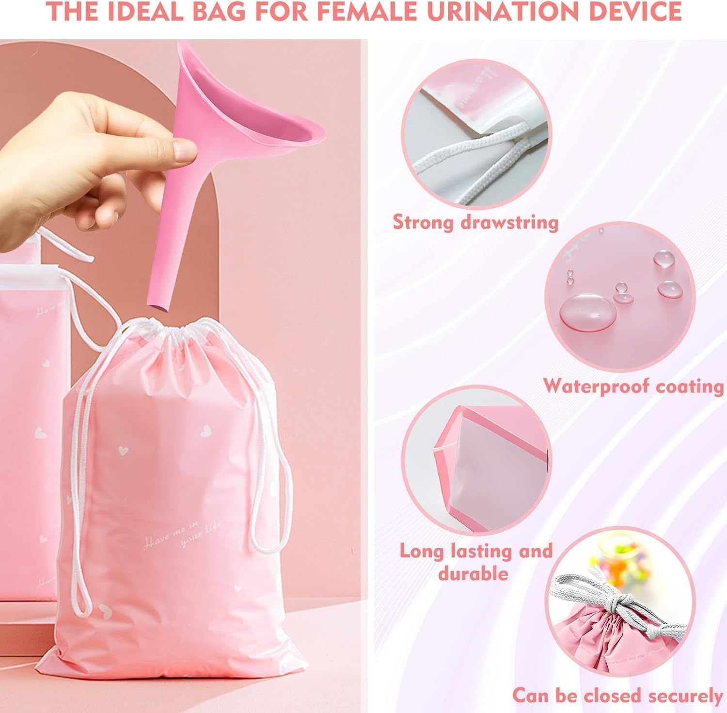 Portable Female Urination Device, 2 Pack Reusable Silicone Standing Urinal with Waterproof Storage Bag for Travel, Camping, Outdoor Activities image number 6