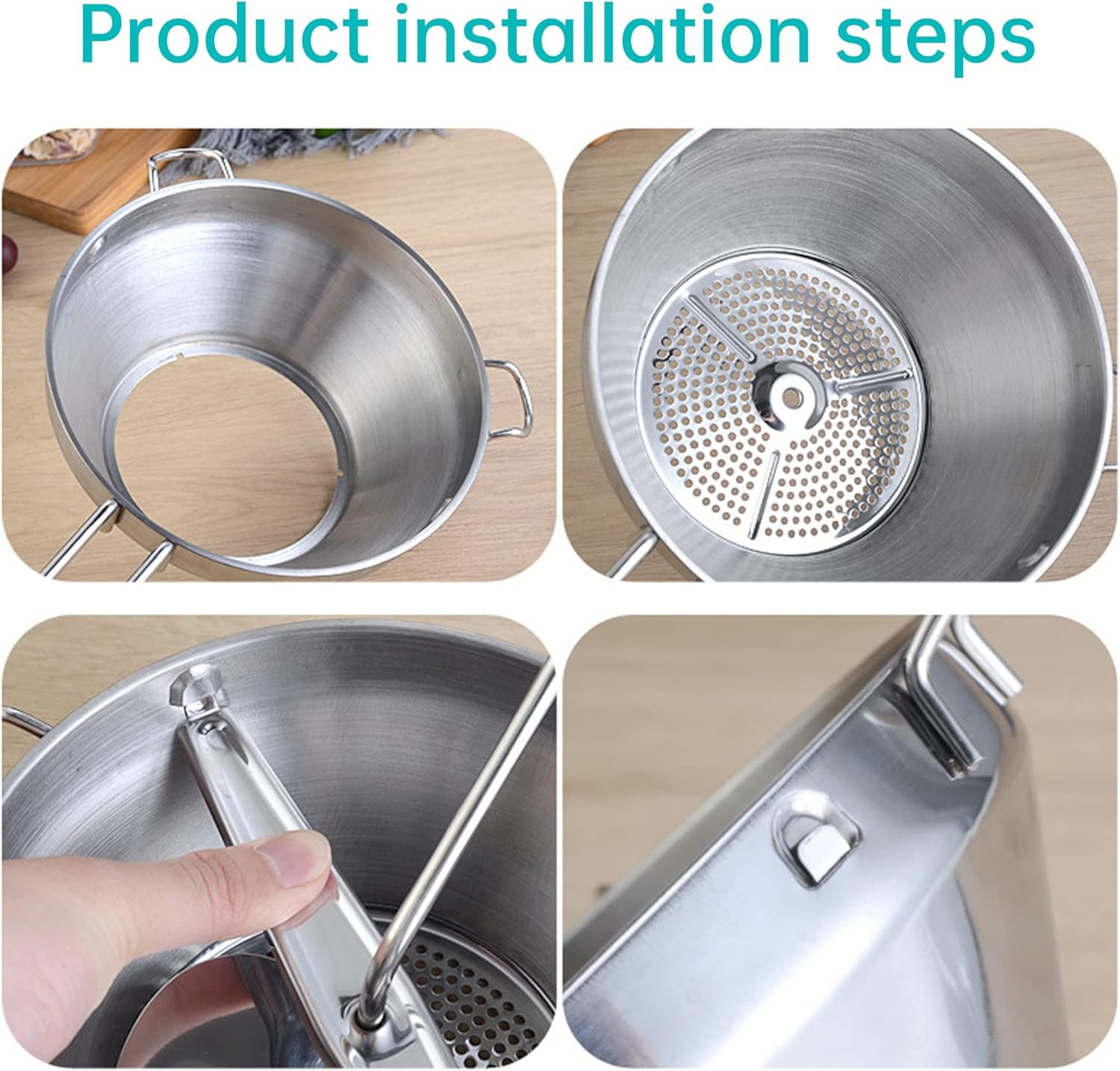 Stainless Steel Food Mill - Rotary Food Mill Vegetable Strainer Potato Masher Grinder with 3 Milling Discs Safe for Tomato Sauce, Applesauce, Puree, Mashed Potatoes, Jams, Baby Food image number 4
