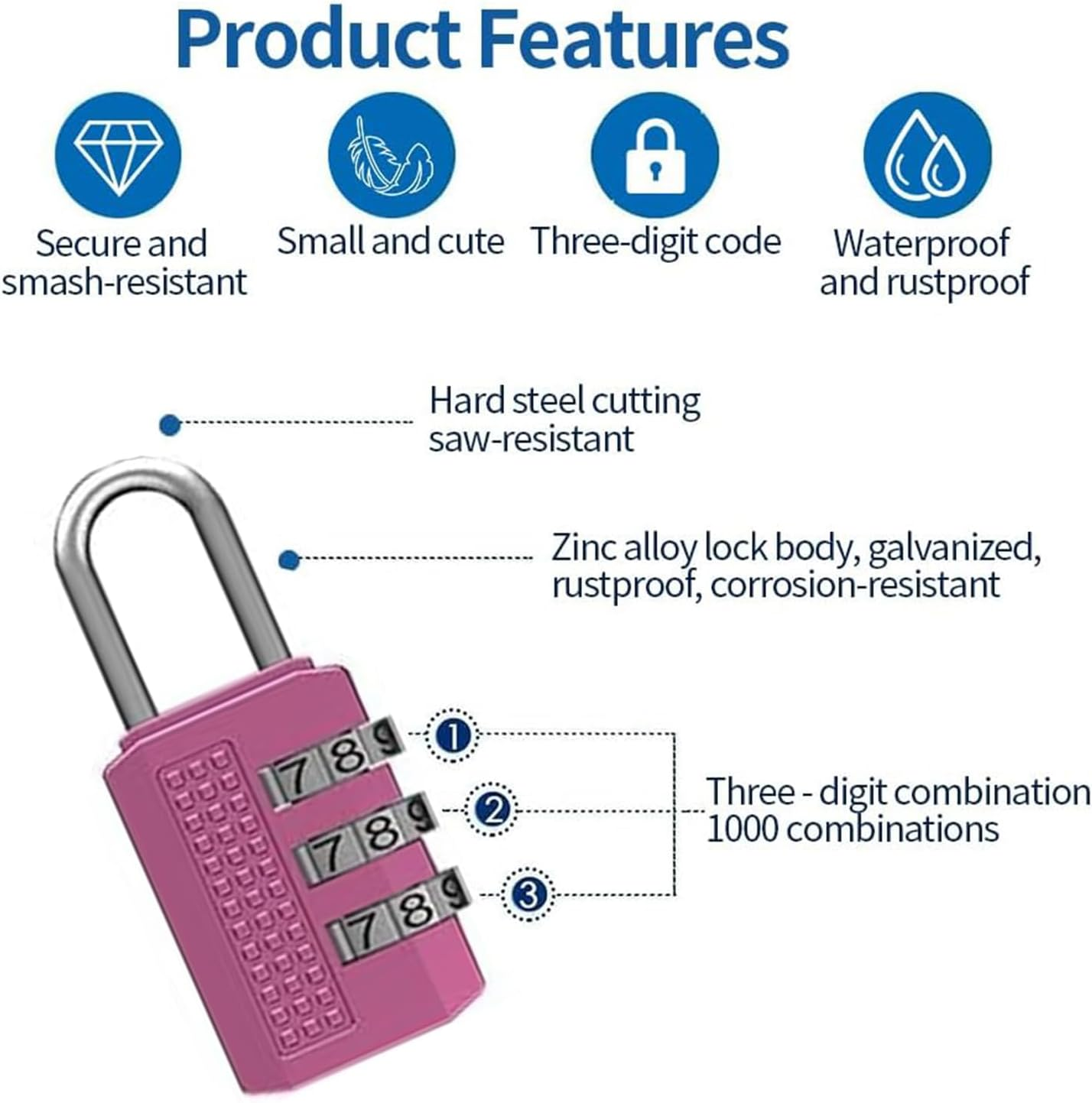 Yharnamite 4 Pcs Combination Lock for Locker, 3 Digit Combination Padlock, Waterproof and Rust-Proof Padlock Combination Lock for Travel Bag, Suit Case, Lockers, Gym