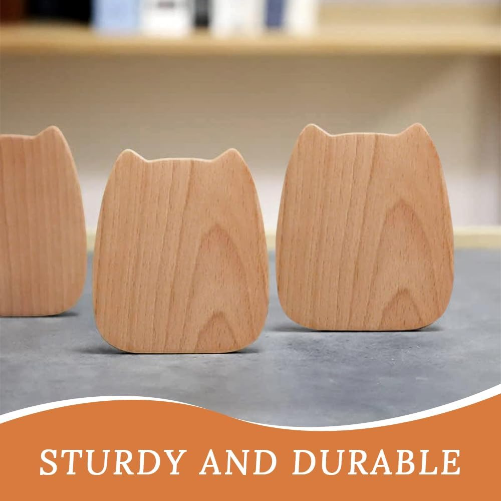 Wood Book Ends,Non-Skid Bookends for Heavy Books, Simple Wooden Desktop Bookshelf,Beechwood Cute Cat Bookends,Suitable for Home, School, Office and Library(1 Pair)