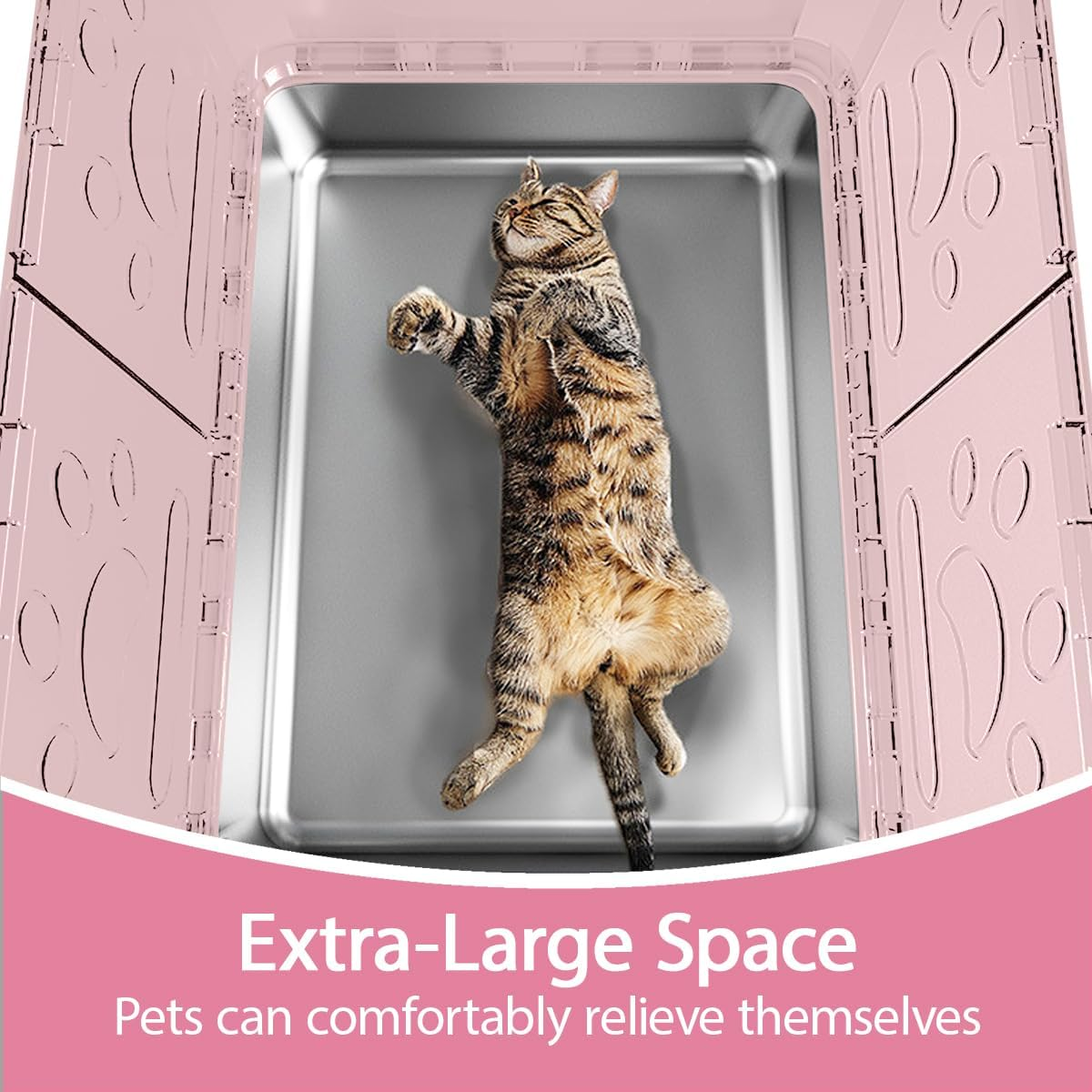 Blissify Enclosed Stainless Steel Litter Box, Large Kitty Litter Tray with Scoop & Drawer Design, Foldable Pet Toilet Box with High Sided, Anti-Leakage, Non-Sticky, Easy Cleaning, Pink image number 3