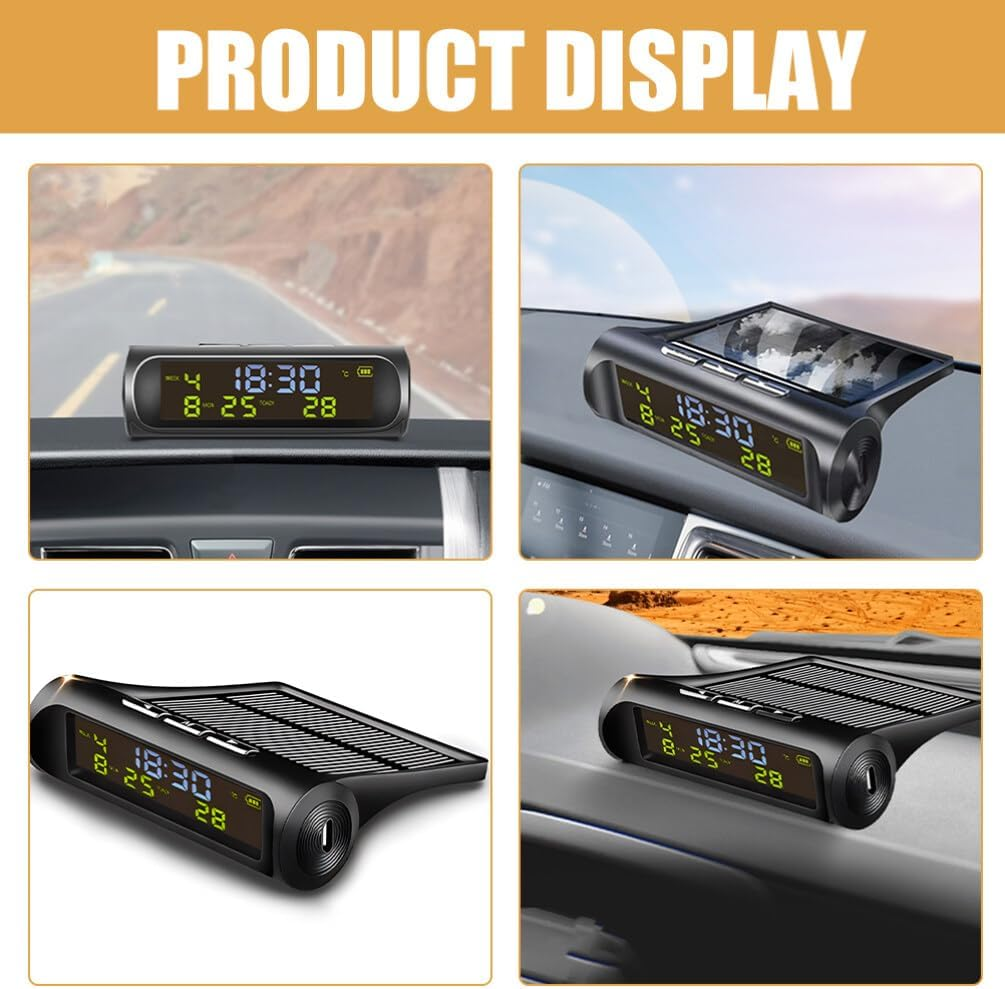Iplusmile Car Digital LCD Clock, Solar Powered Portable Auto Truck Dashboard Clock with Time Date Temperature LCD Display, Luminous Auto 3-In-1 Digital Car Watch