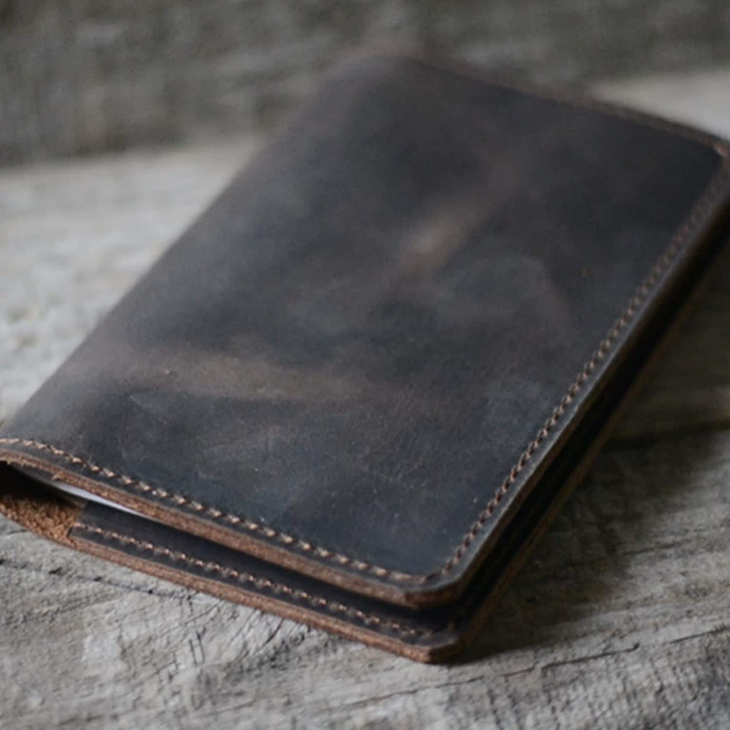 JJNUSA Leather Journal Cover Wallet for Field Notes Moleskine Cahier Notebook Pocket Size 3.5" X 5.5" Vintage Refillable Notepad Dark Brown