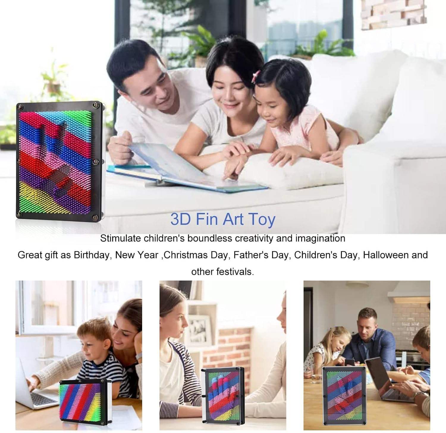 3D Pin Art,Large Size 6" X 8" Plastic Board- Unique Rainbow Design,Classic Desktop Novelty Sculpture Impression Needle Art image number 5