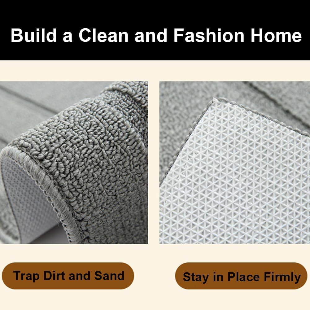 PCSWEET HOME Front Door Mat 50Cm X 80Cm, Non-Slip Entryway Rug, Low Profile Washable Doormat Indoor Entrance, Super Absorbent Welcome Mat for Porch, Patio, Garage, Grey image number 4