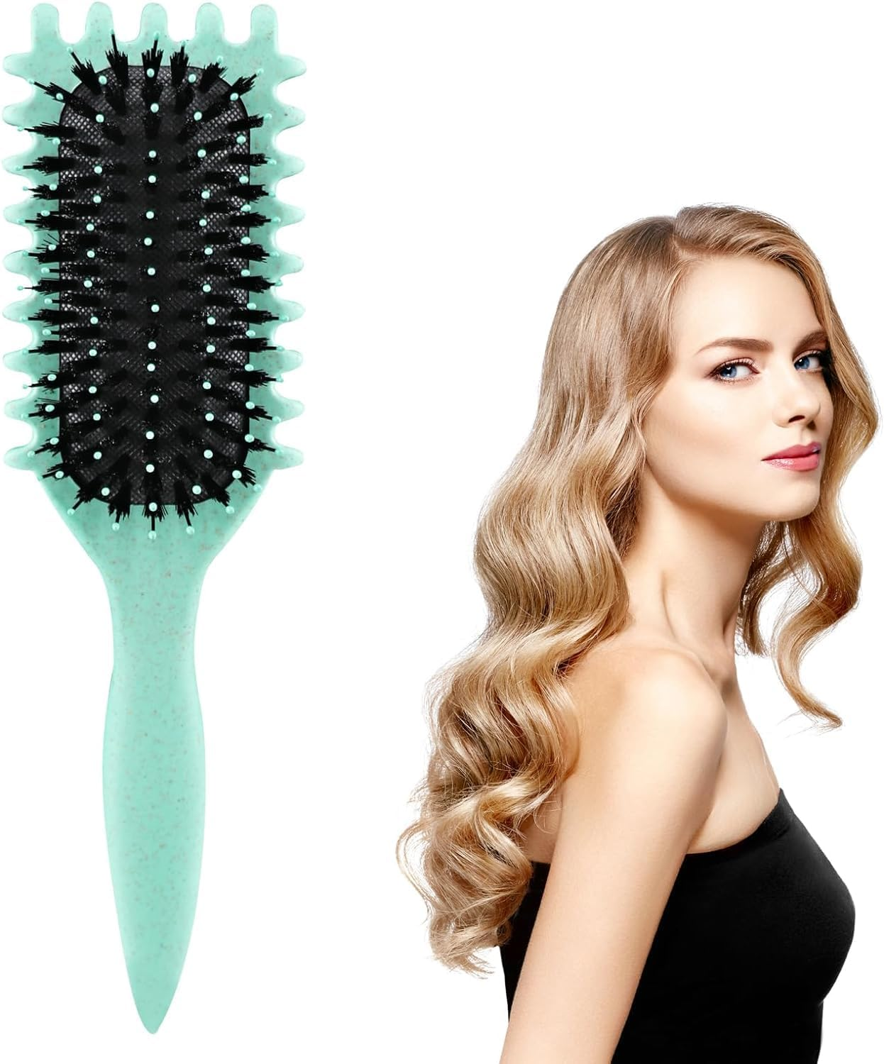 Curling Bounce Brush, Multifunctional Curling Brush, Bounce Curl Define Styling Brush, Green Curl Definition Brush, Curly Hair Comb Brush image number 4