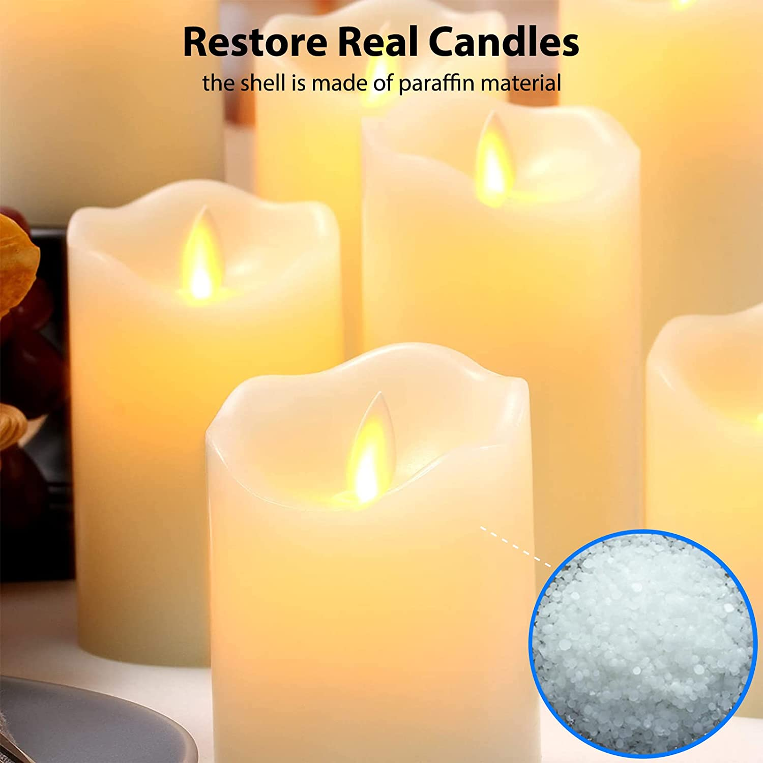 Flameless Candles Led Candles Set of 9 (H 4" 5" 6" 7" 8" 9" X D 2.2") Ivory Real Wax Battery Candles with Remote, Flameless Battery Candles for Candlelight Dinner, Home, Wedding Decoration image number 1