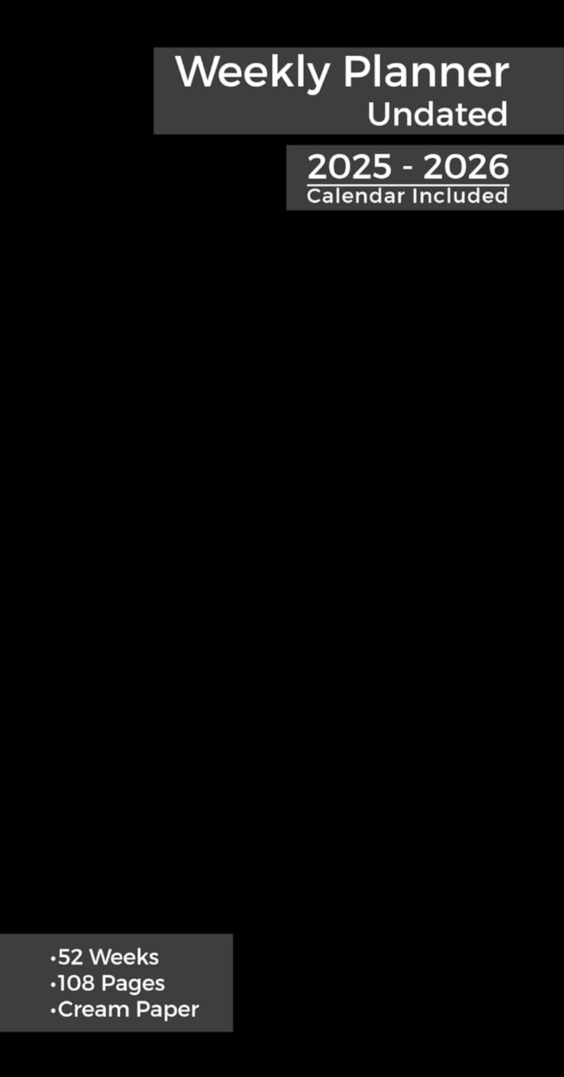 Weekly Planner Undated Notebook for Travelers with 2025-2026 Calendar Black Cover: 52 Weeks, Standard Size 8.27 X 4.33 Inches (210 X 110 Mm), Cream Paper, 108 Pages