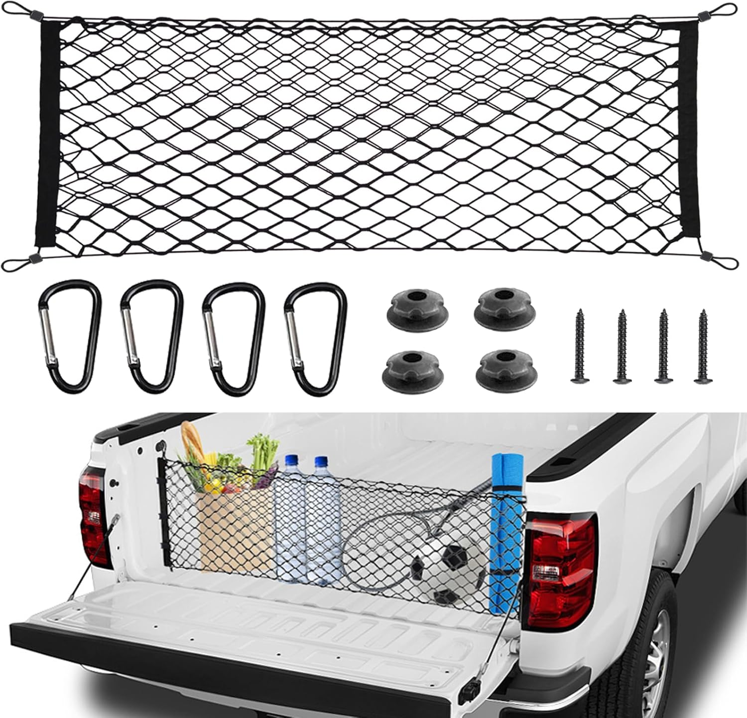 BAILALIBO Cargo Net for Pickup Truck Bed, Adjustable Accessories for Storage Secure Nets, Stretchable Tailgate Net with Hook, Compatible for Chevy Silverado Ford LTZ WT LS F150 F250 (50X18 Inch) image number 3