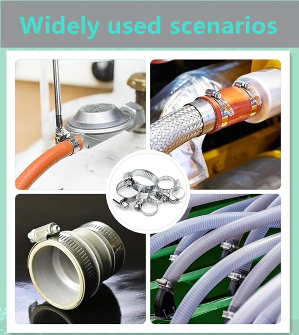 60 Piece All-Inclusive Hose Clamp Combo Kit,1/4 Inch - 1 Inch 304 Stainless Steel Hose Clamps Assortment,(8-38Mm) for Secure Pipe and Hose Connections PEX Clamp Rings image number 3