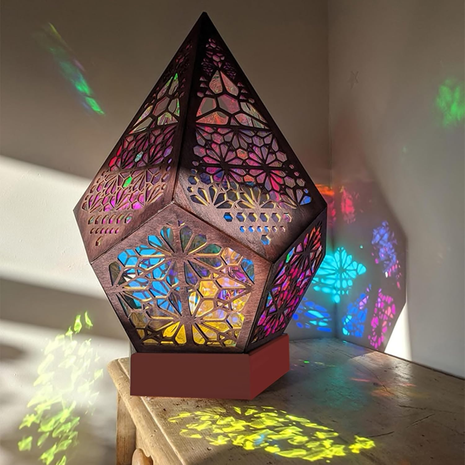 Polar Star Large Floor Lamp, Bohemian Hollow Geometric Retro Floor Decorative LED Colorful Diamond Lights 3D Projection Night Lamp Desk Lamp Home Decor Wedding Party (Starry) image number 5