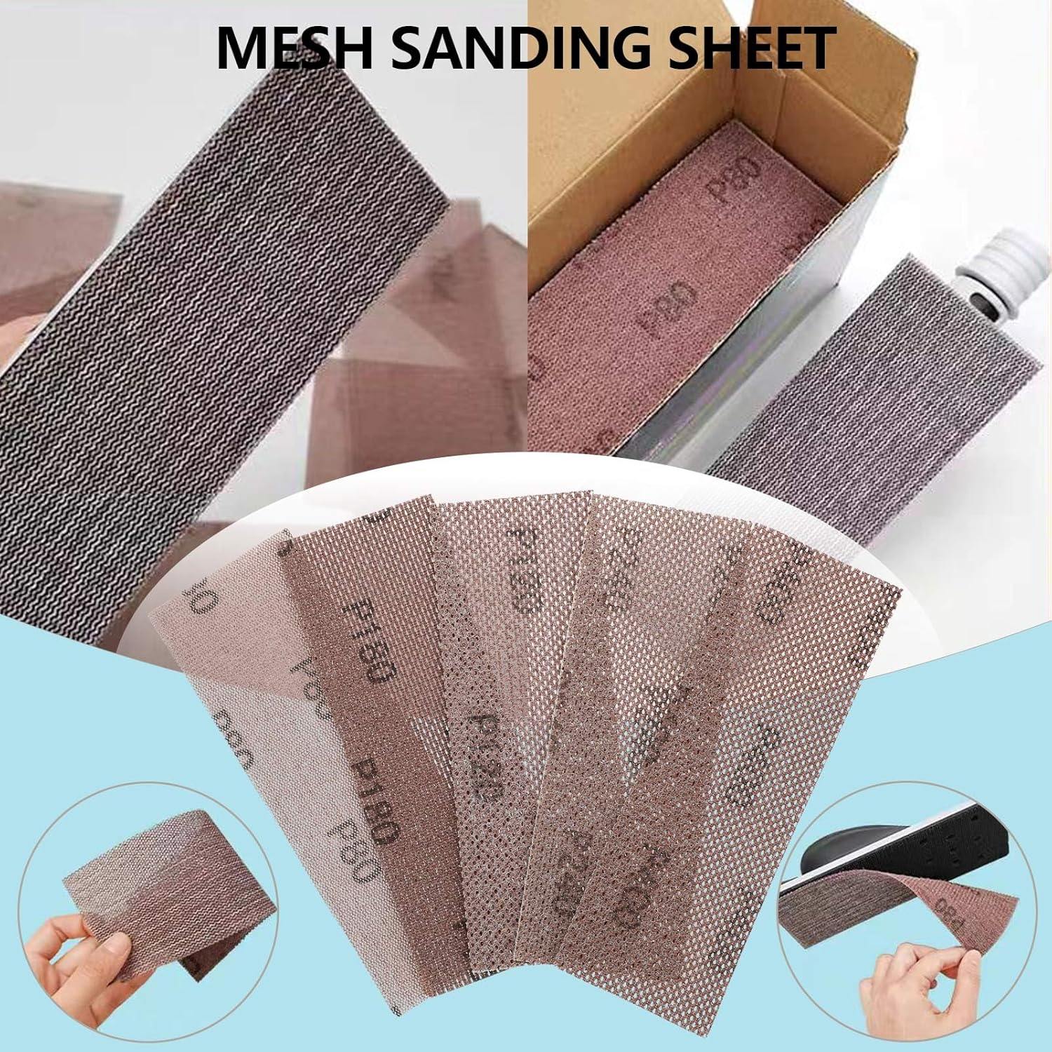 SG Store 25Pcs Mesh Sanding Sheets 70X198Mm Mesh Hook and Loop Sanding Pads Silicon Carbide 80 120 180 240 400 Grit for Orbital Sander Hand Sanding Polishing image number 2