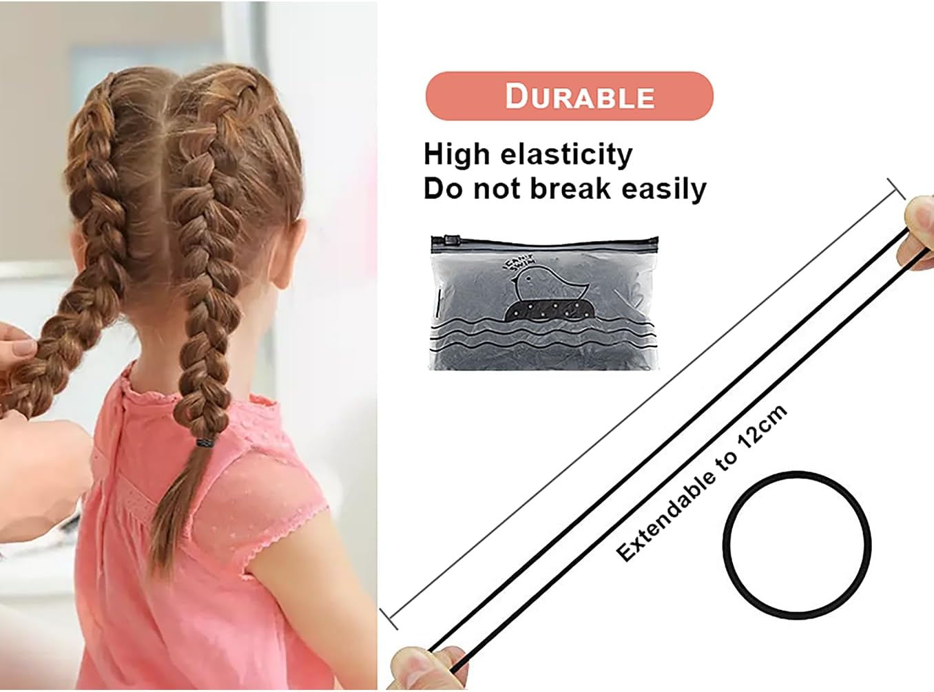 500PCS Small Black Hair Rubber Bands - Mini Seamless Elastic Hair Ties for Babies, Girls, Women - Ideal for Various Hairstyles image number 3