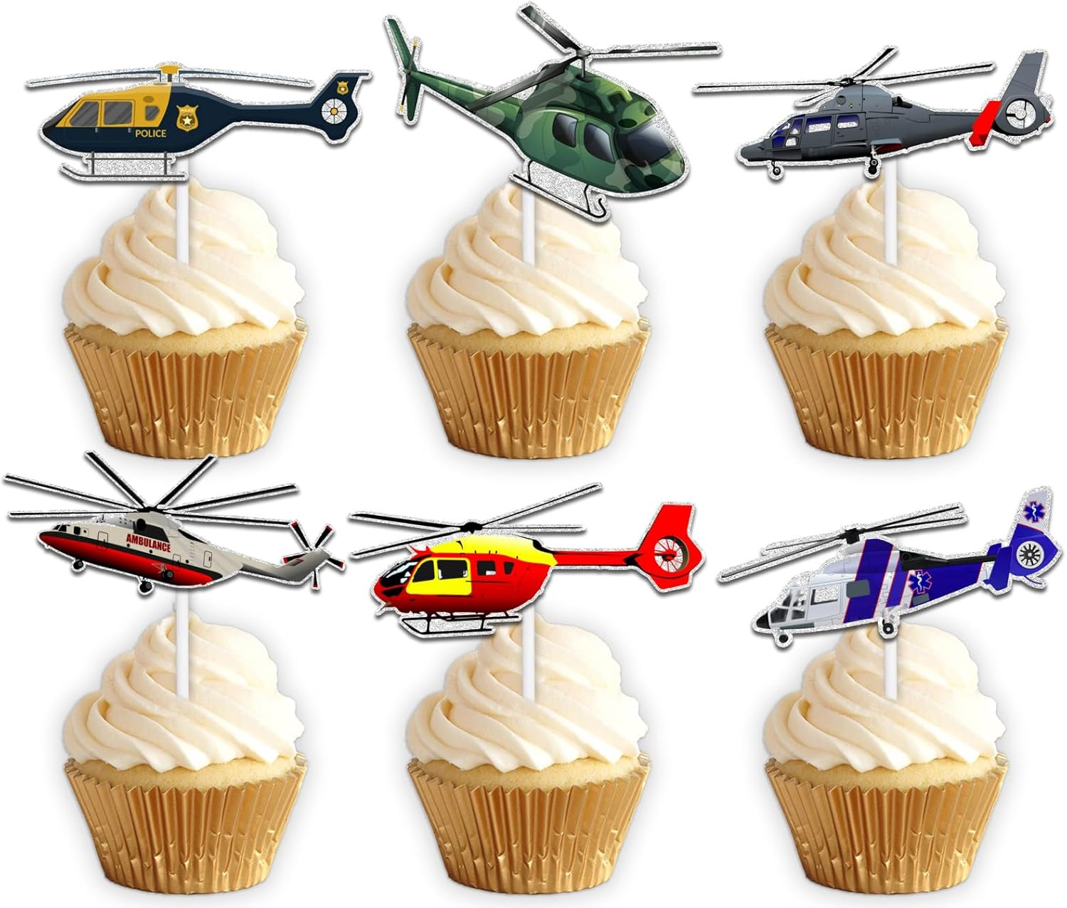 Airplane Dessert Cupcake Topper Cheer to Aviation Fighter Theme Decorations Supplies Baby Shower Children Boys Girls Happy Birthday Party Decor Set 18Pcs Glitter image number 5