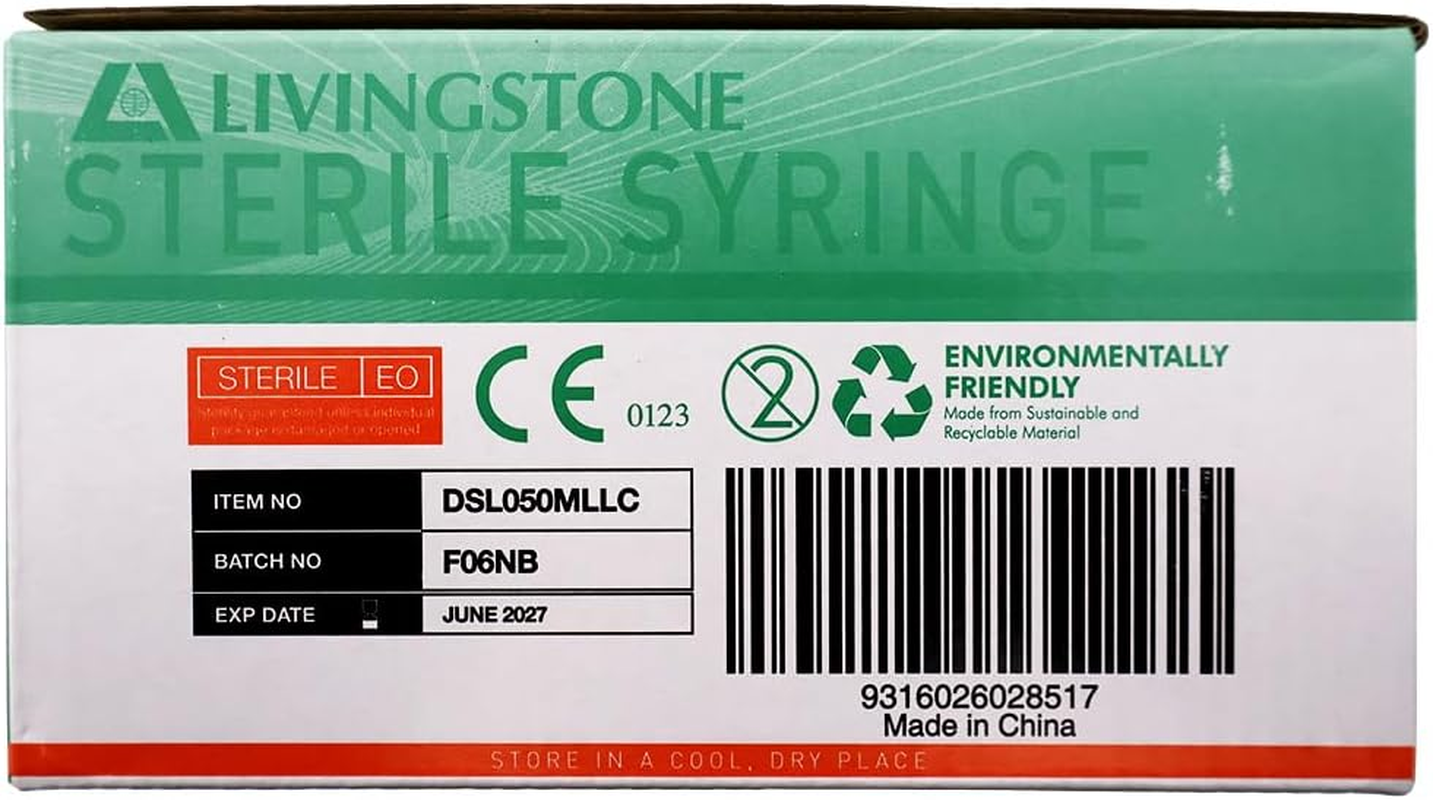 Livingstone Syringe 50Ml Luer Lock Tip Sterile Box of 20