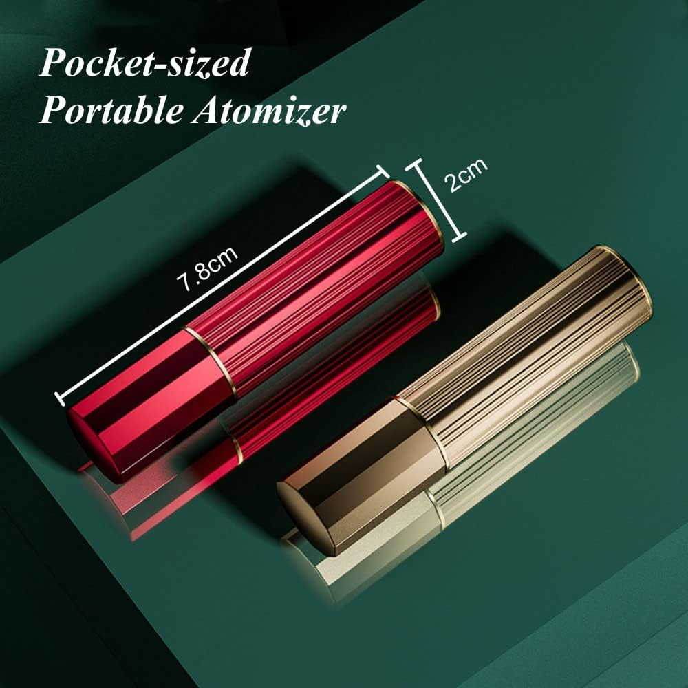 Perfume Atomiser Refillable, Mini Travel Size Perfume Bottles Empty, Small Spray Bottle with Bottom Pump by Aurdox, Leaking Proof and Portable for Women and Men, Elegant Design, 5Ml (Red） - Gold image number 2