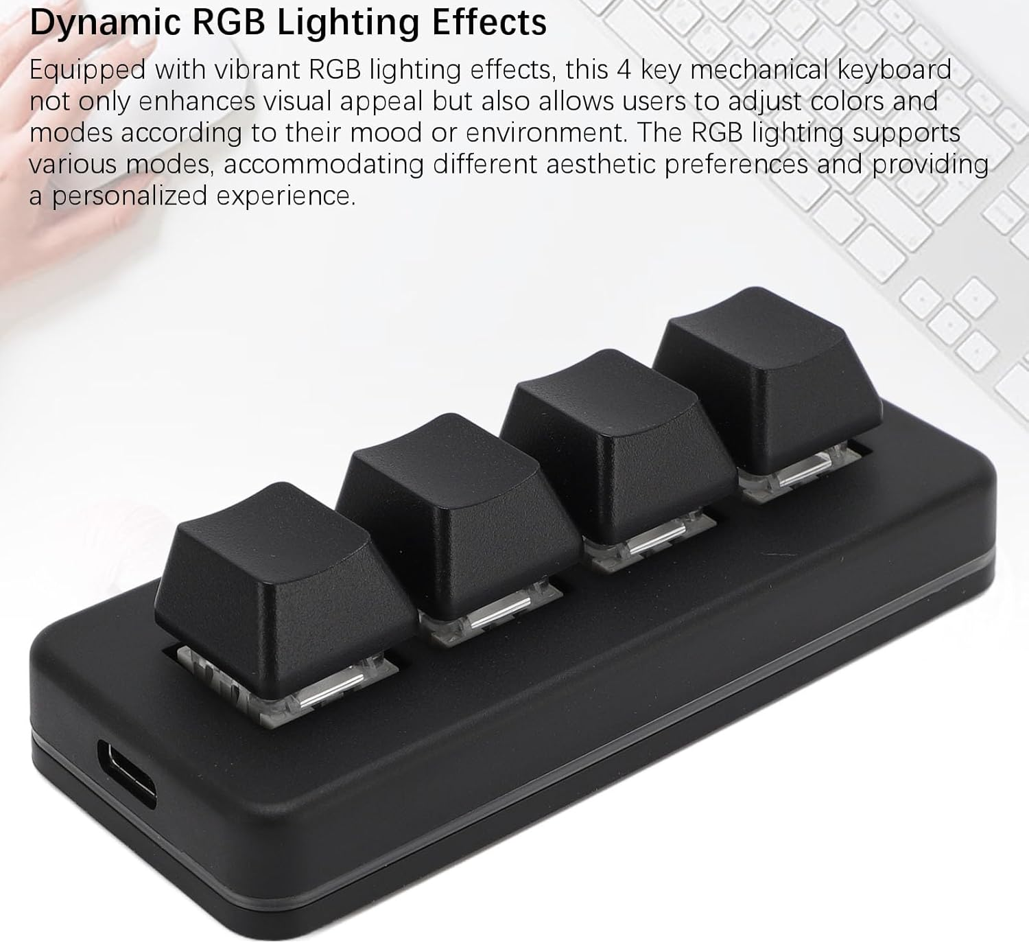 4 Key Mini Keypad, One Handed Mechanical Gaming Keyboard, Wired USB Programming Macro Keypad with RGB Dynamic Lighting for Game Editing Working image number 2