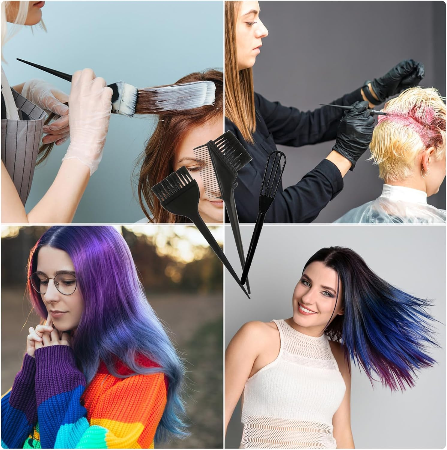 Lxtness 5 Pcs Hair Coloring Brushes, Hair Dye Brush and Mixing Bowl Set, Double-Sided Hair Dying Brushes Tint Comb Set,Highlighting Kit Ideal for DIY Home Salon