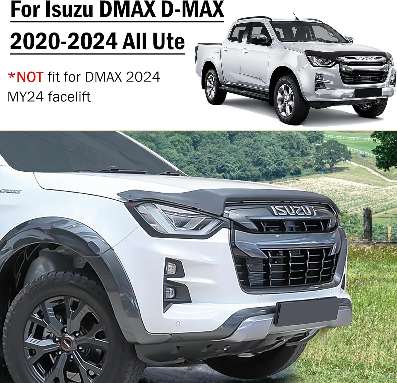 SUERAUTO4X4 Bonnet Protector for Isuzu DMAX D-MAX 2020-2024 Accessories, Tinted Black Injection Front Bonnet Stone Hood Protector Guard Trim Ute Car Exterior image number 2