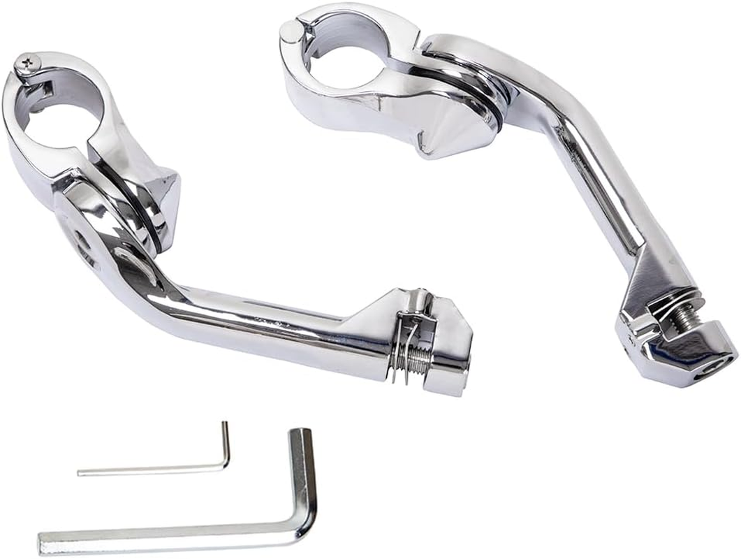 HY-SPEED Motorcycle Highway Pegs Crash Bar with 1.25" Engine Guard Adjustable Foot Peg Compatible with Touring Street Glide Electra Glide Road King Softail Long Angled Chrome image number 5