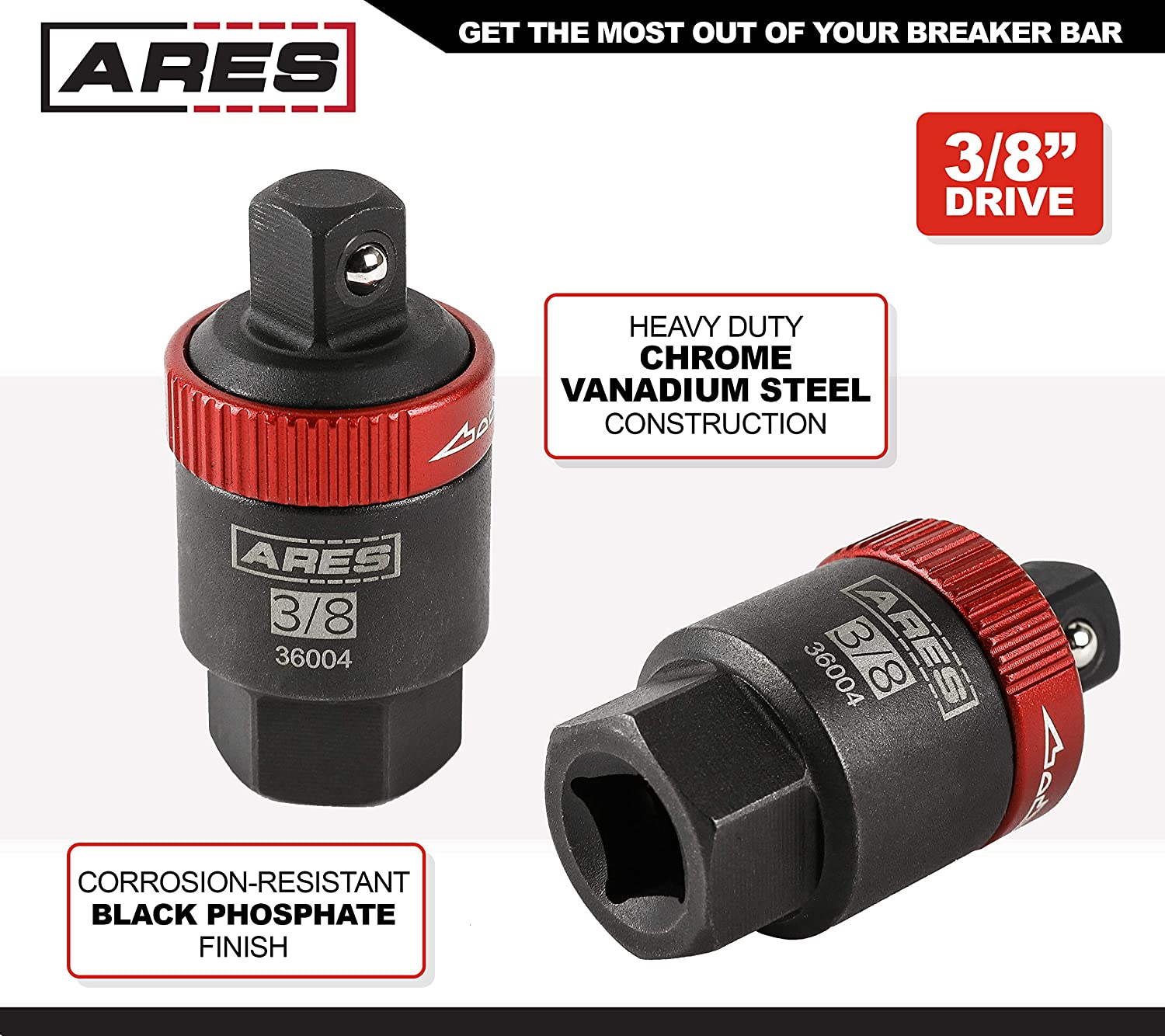 ARES 36004-3/8-Inch Drive Ratcheting Breaker Bar Adapter - Converts Breaker Bar or Sliding T-Handle into Ratchet - Reversible Ratcheting Mechanism with Anodized Switch Collar