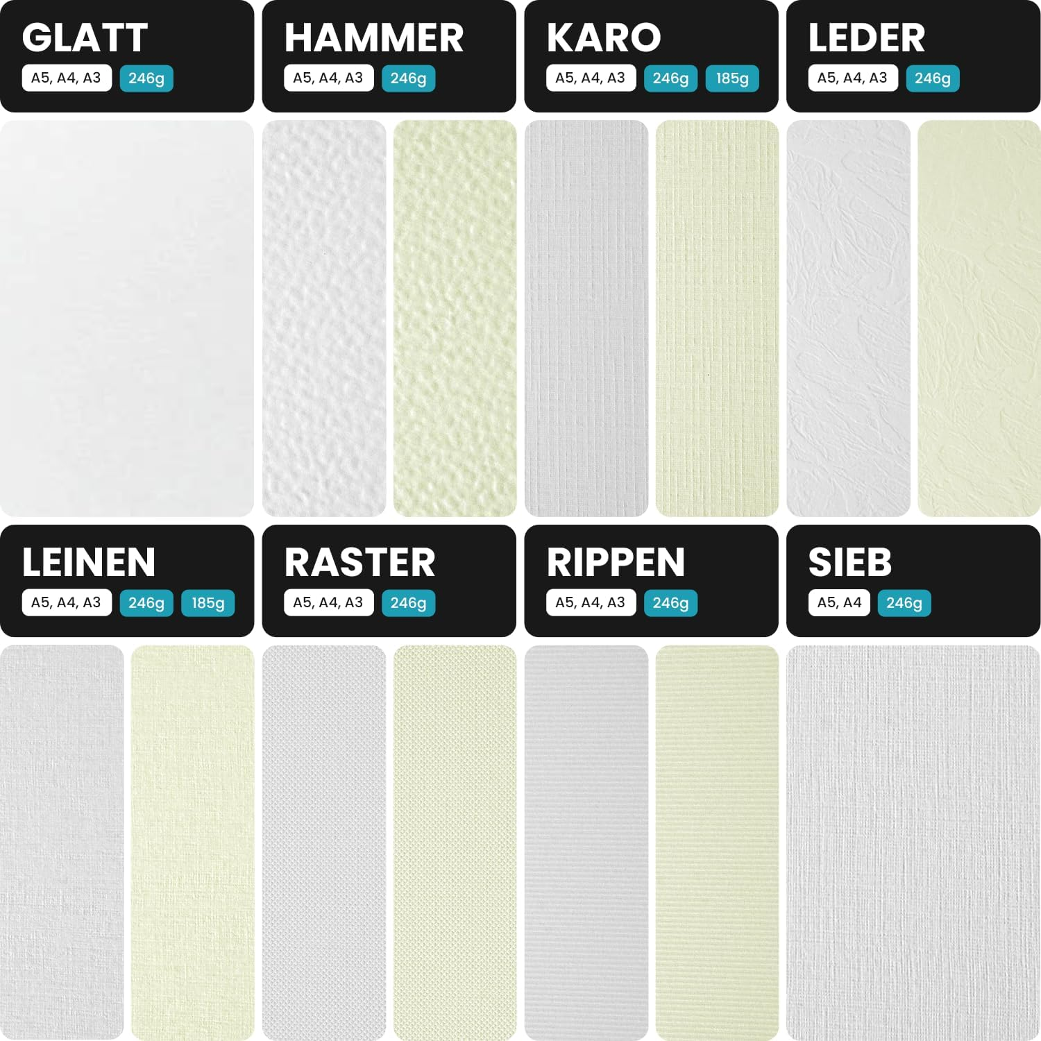 40 X Cream 246 G Textured Paper Linen Embossed Linen Texture Embossing DIN A5 148 X 210 Mm Ivory Card Chamois Craft Cardboard Structured Ideal for Business Cards Invitation Cards Certificates image number 5