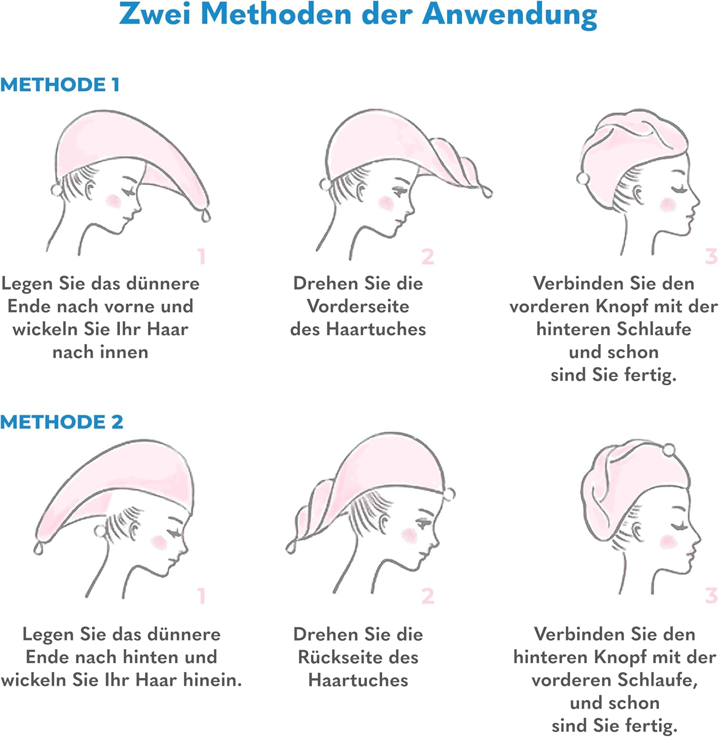 Hammetex 100% Cotton Women'S Hair Towels, Pack of 2, Fluffy, Quick Absorbent, Quick-Drying Hair Turban Hair Towels with Button, Black image number 1