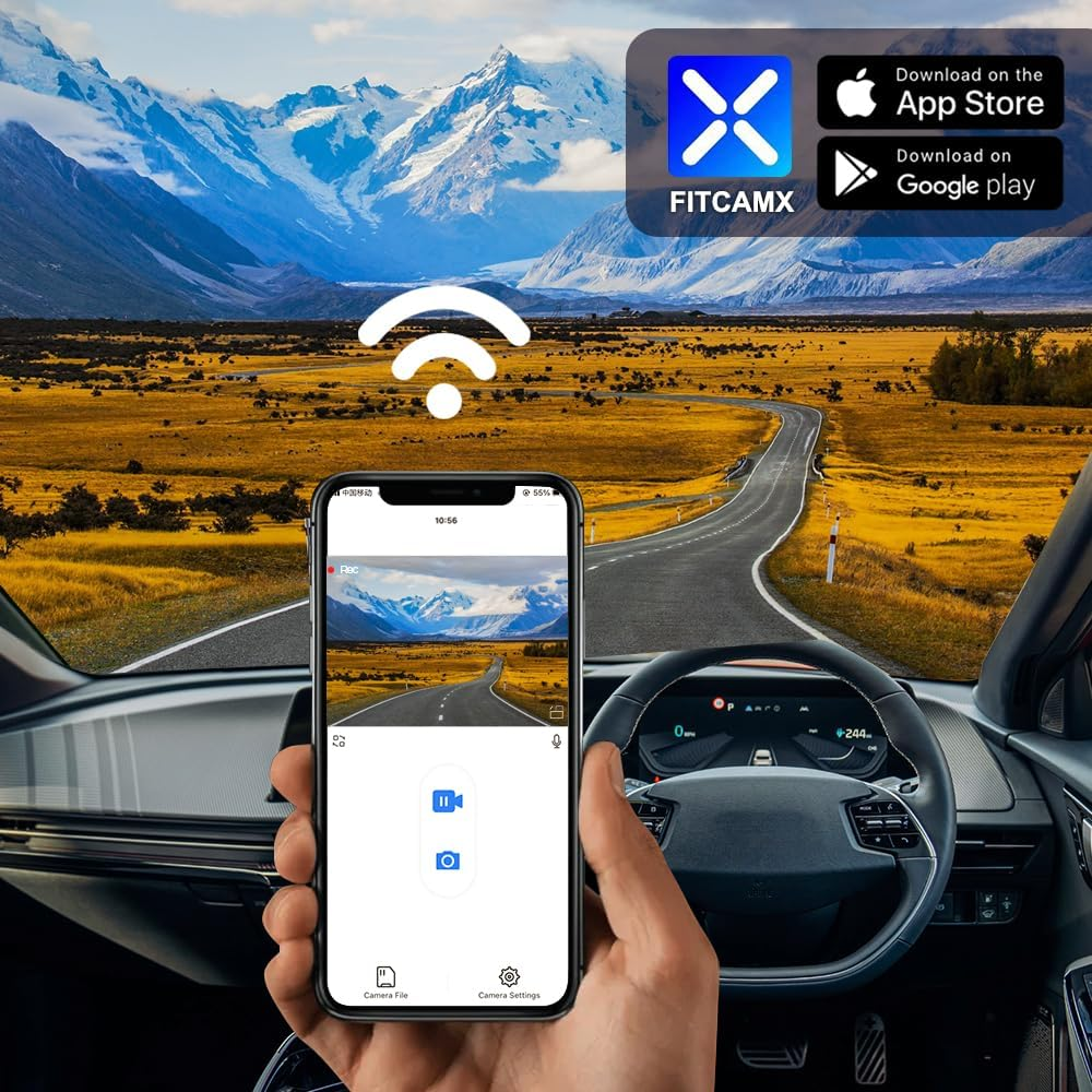 Fitcamx Dash Cam Front 2K+Rear 1080P Adapts for KIA EV6 GT Line Light Wind 2022 2023 2024 2025, OEM Factory Look, Dual HD Video, Loop Recording G-Sensor, Wifi & APP, Easy to Use, 64GB Card