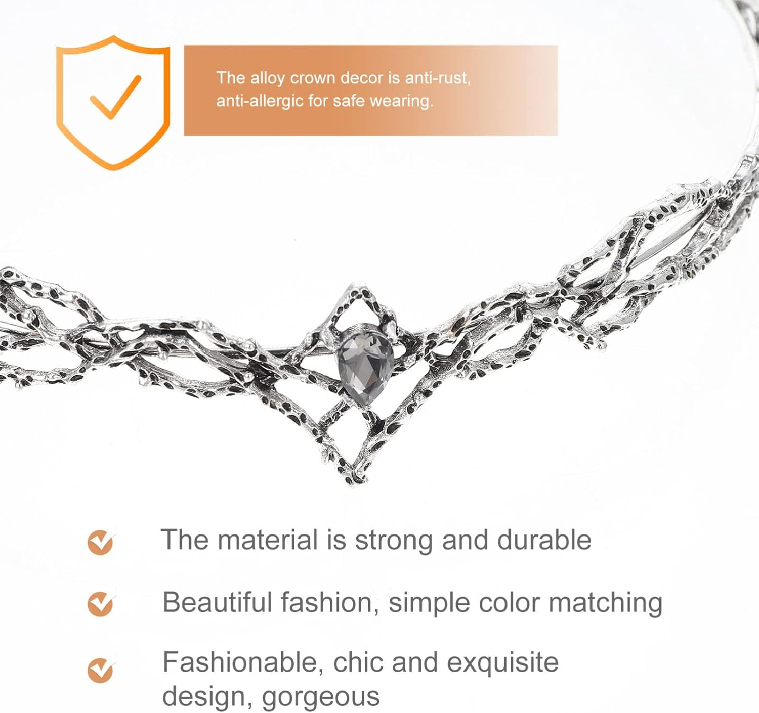 SOLUSTRE Elf Crown Vintage Rhinestone Tiaras Crown Fairy Crystal Headpiece Alloy Male Crown Headband for Birthday Cosplay Party Prom Halloween Accessories image number 3